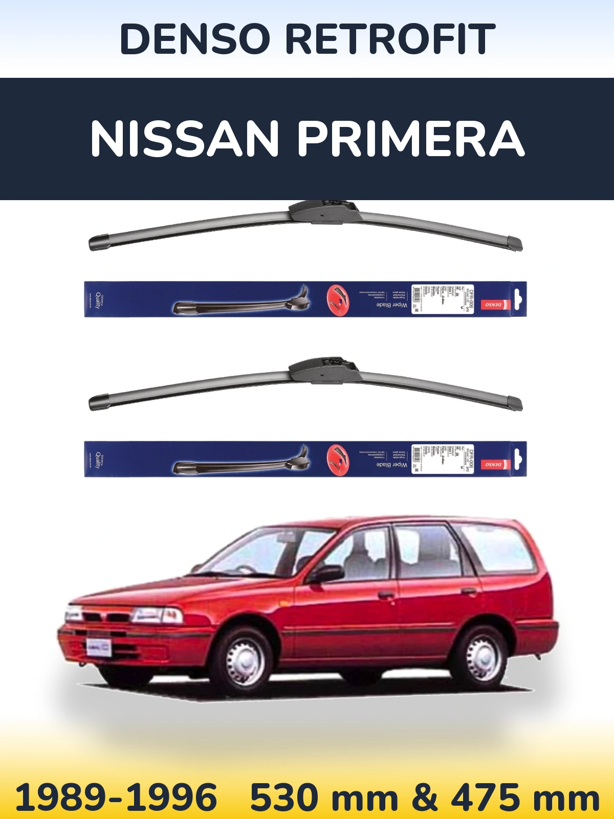 Komplet przednich wycieraczek Denso Retrofit 530 & 475 mm do Nissan Primera 1989-1996