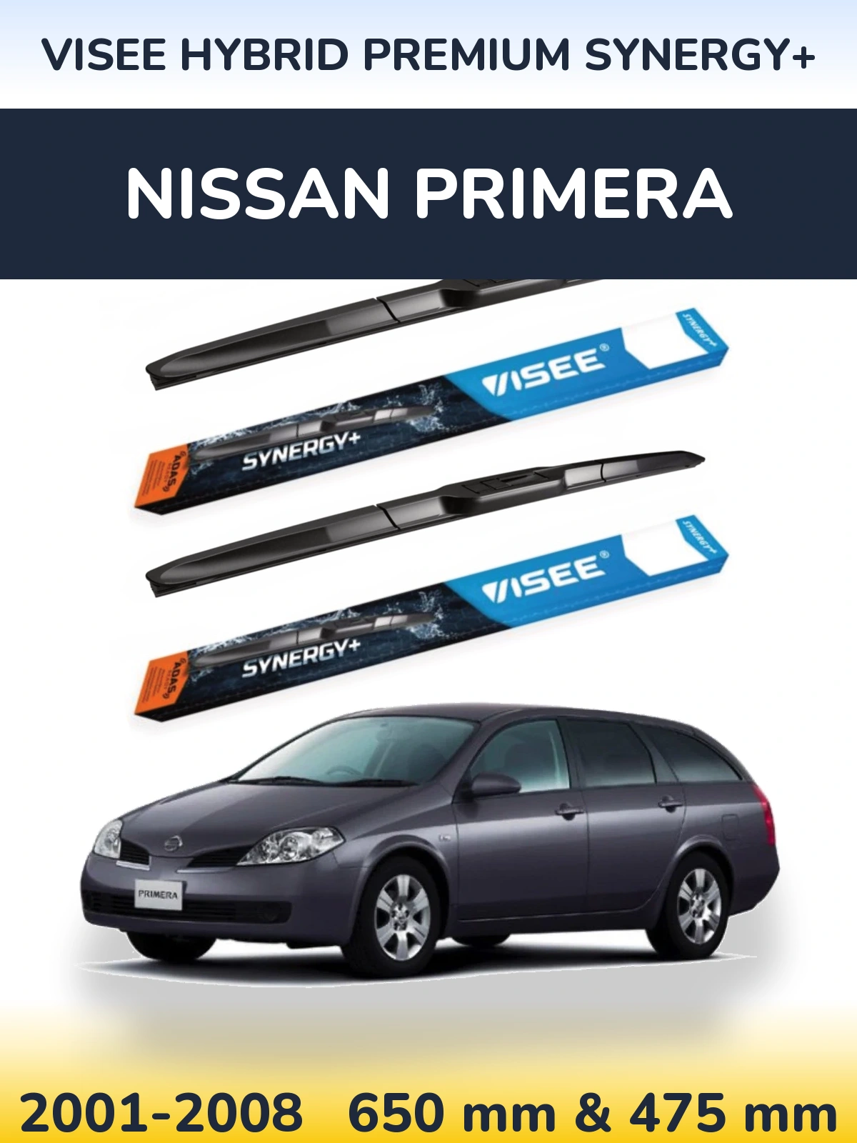 Комплект передніх щіток VISEE HYBRID PREMIUM SYNERGY+ 650 & 475 мм для Nissan Primera 2001-2008