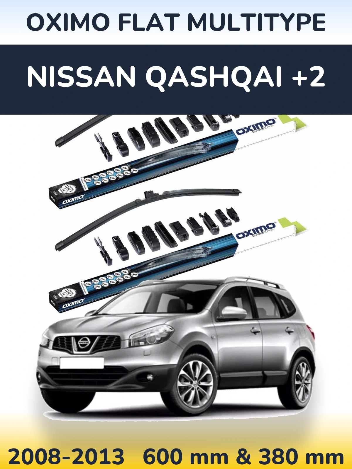 Комплект передних дворников Oximo Flat MultiТипe 600 & 380 мм для Nissan Qashqai +2 2008-2013