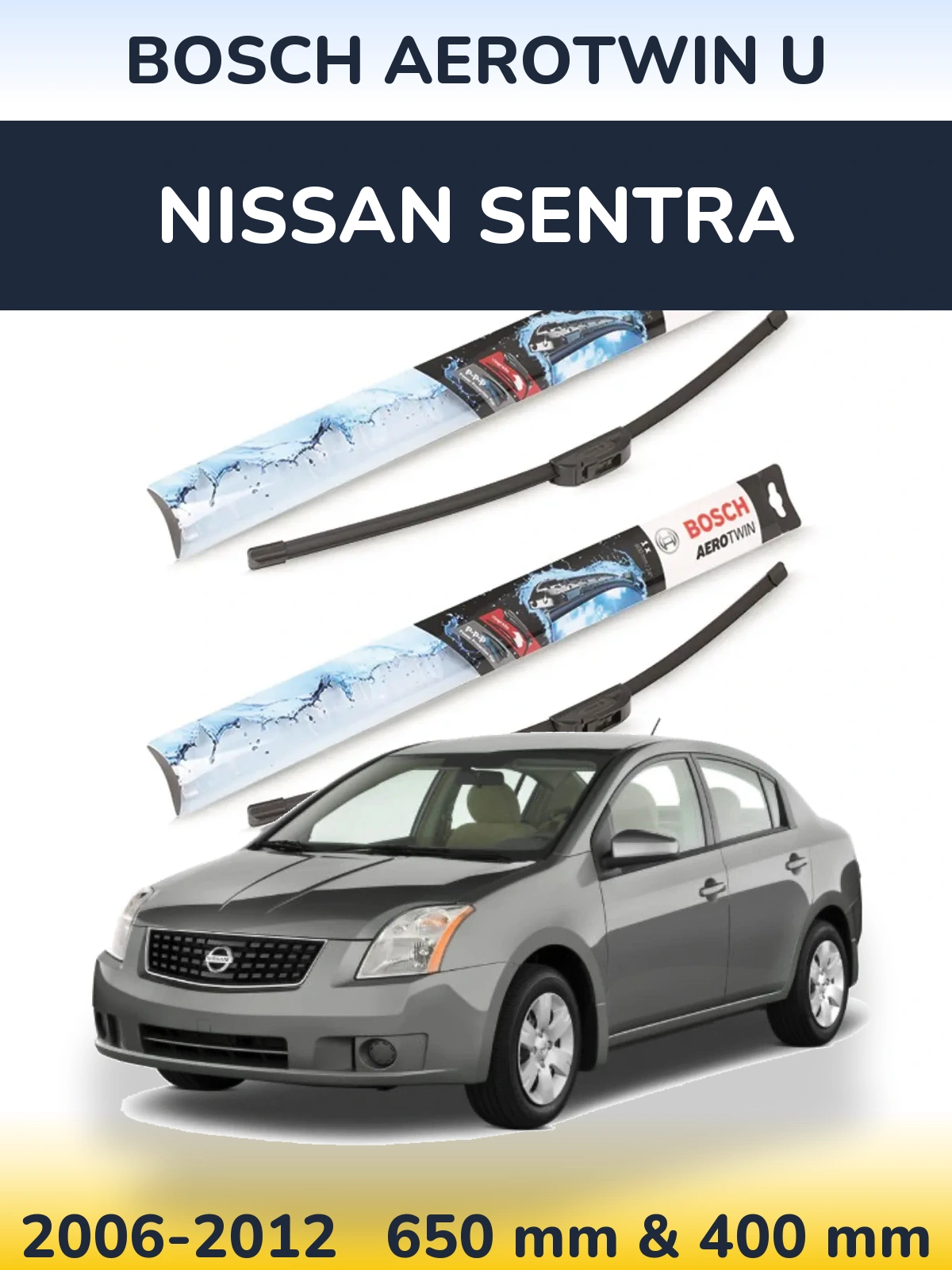 Комплект передних дворников BOSCH AeroTwin U 650 & 400 мм для Nissan Sentra 2006-2012