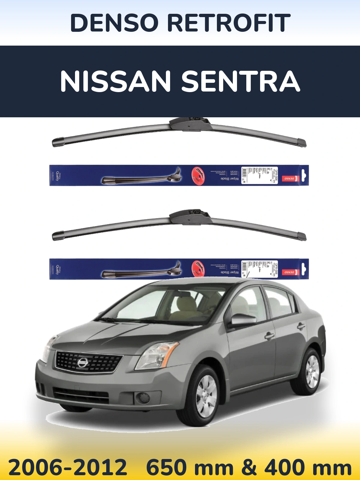 Komplet przednich wycieraczek Denso Retrofit 650 & 400 mm do Nissan Sentra 2006-2012