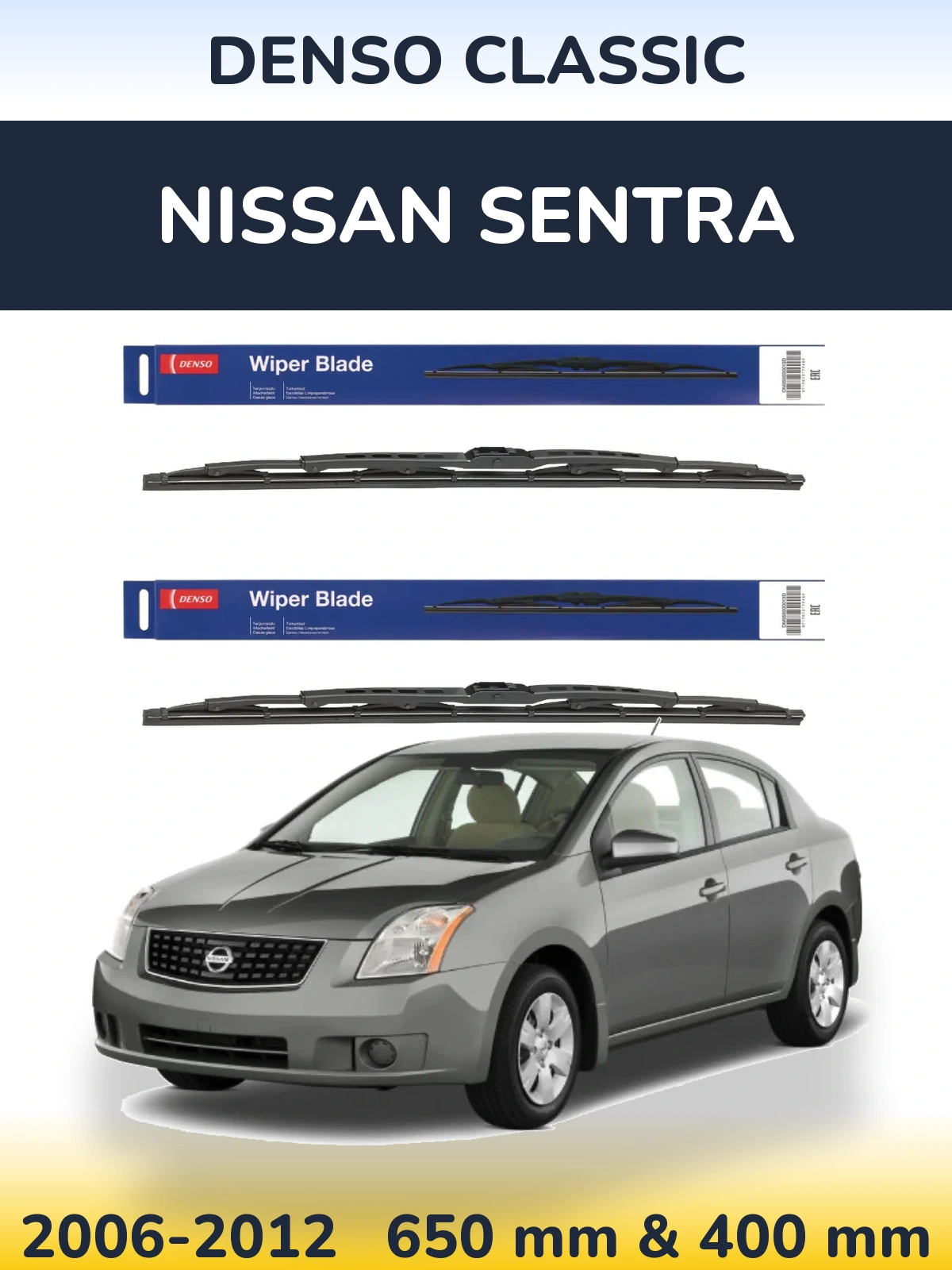 Front wiper blade set Denso Classic 650 & 400 mm for Nissan Sentra 2006-2012