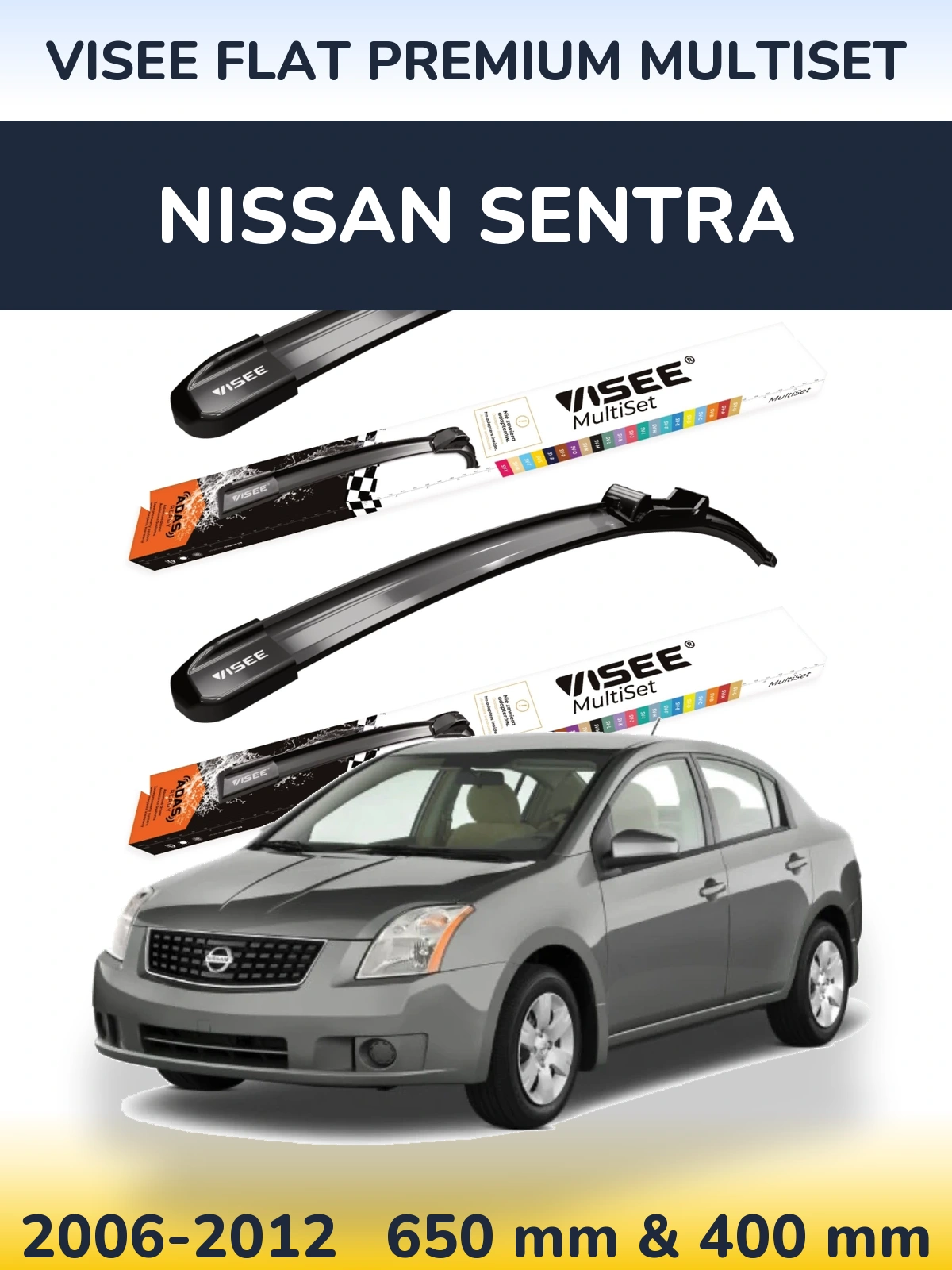 Komplet przednich wycieraczek VISEE FLAT PREMIUM MultiSet 650 & 400 mm do Nissan Sentra 2006-2012