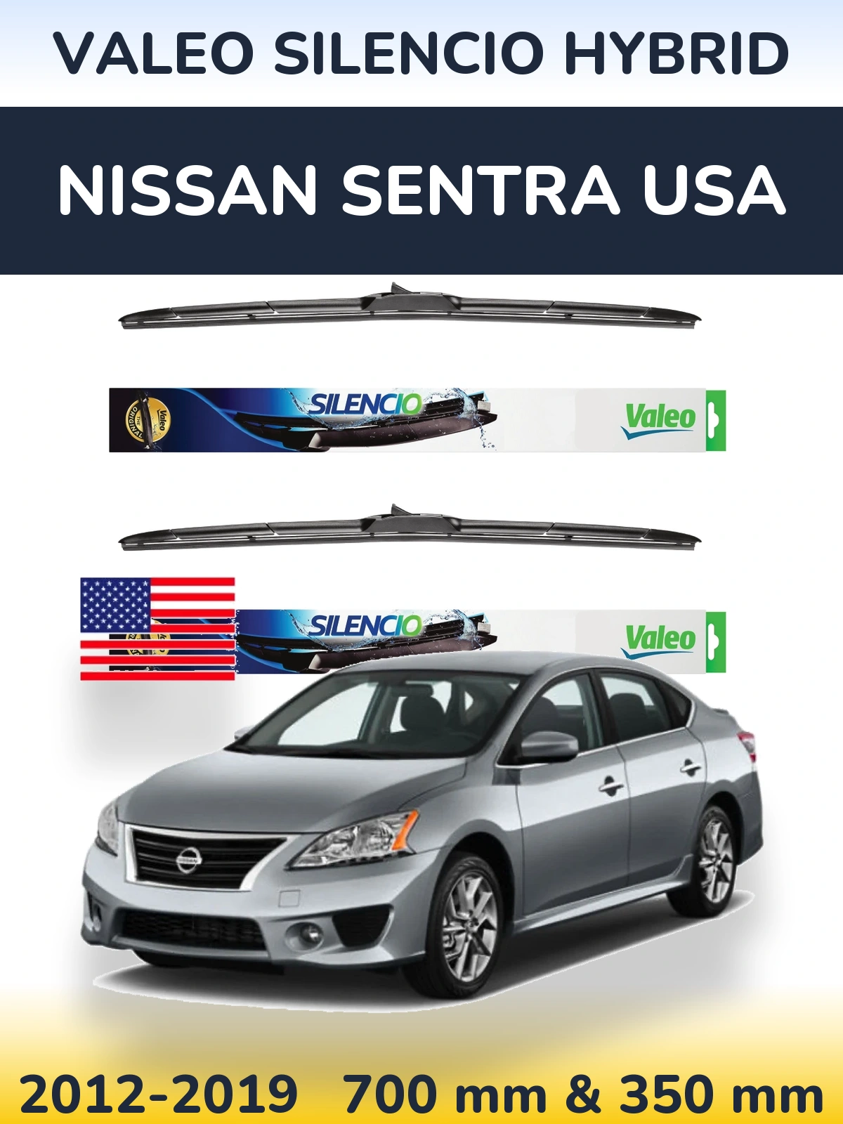 Комплект передних дворников Valeo Silencio Hybrid 700 & 350 мм для Nissan Sentra USA 2012-2019
