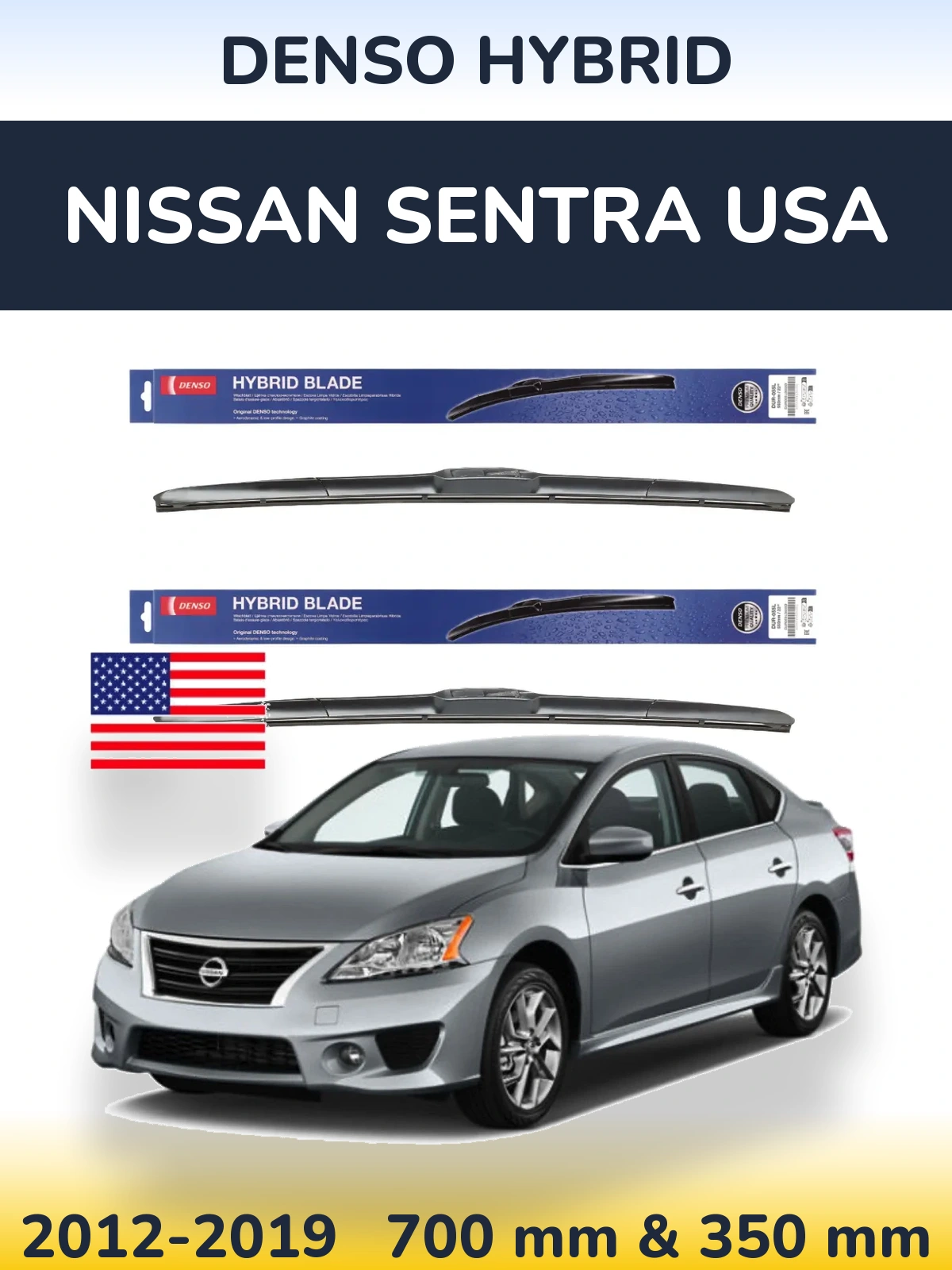 Комплект передних дворников Denso Hybrid 700 & 350 мм для Nissan Sentra USA 2012-2019