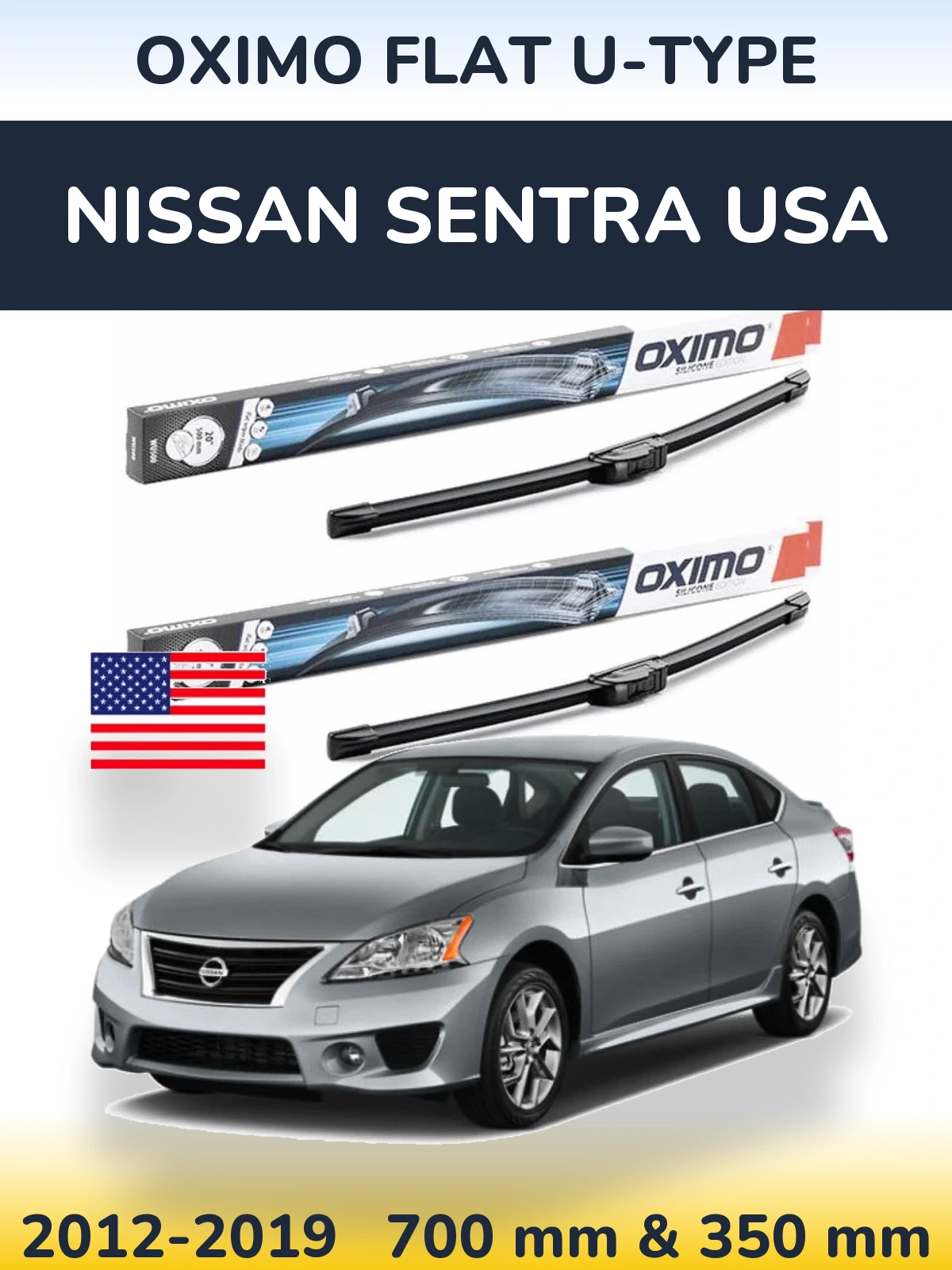 Komplet przednich wycieraczek Oximo Flat U-type 700 & 350 mm do Nissan Sentra USA 2012-2019