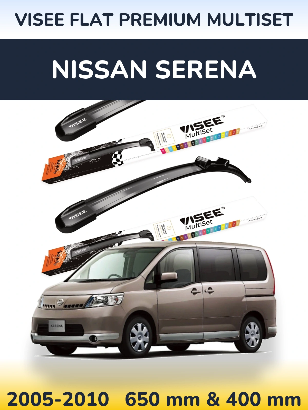 Front wiper blade set VISEE FLAT PREMIUM MultiSet 650 & 400 mm for Nissan Serena 2005-2010