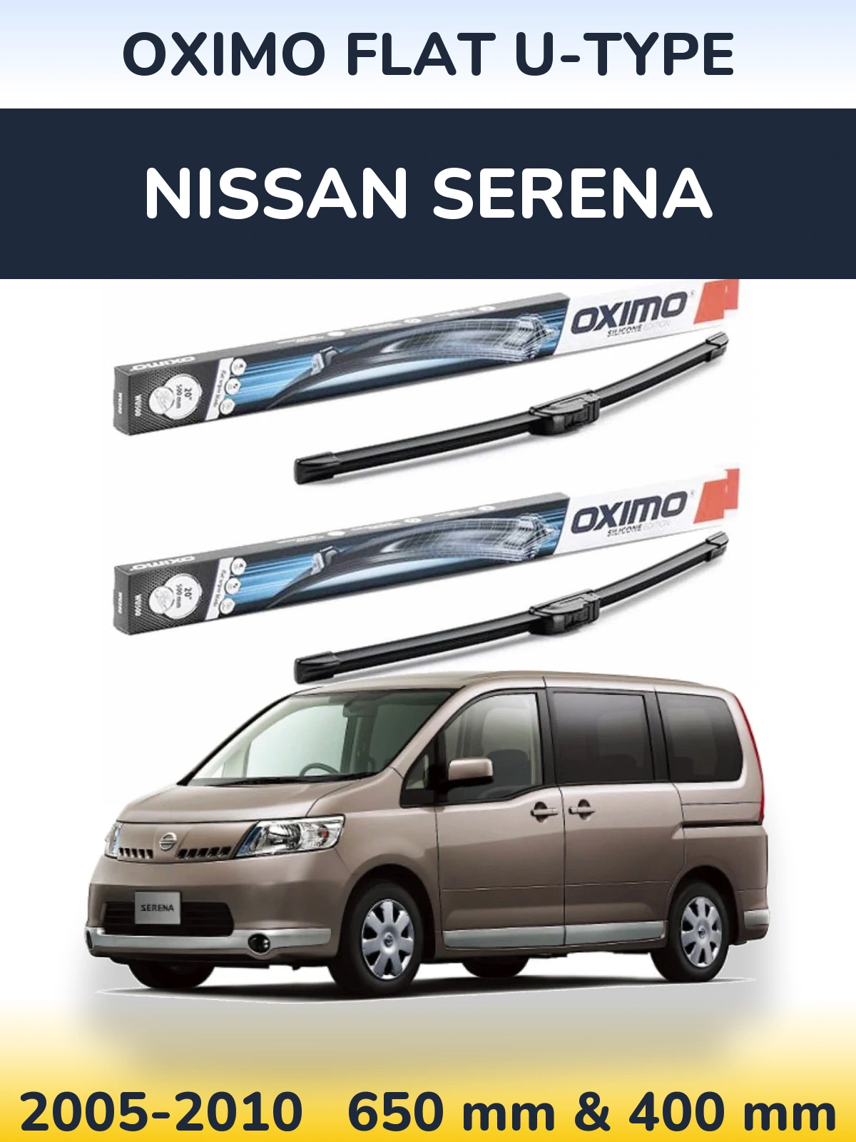 Комплект передних дворников Oximo Flat U-type 650 & 400 мм для Nissan Serena 2005-2010