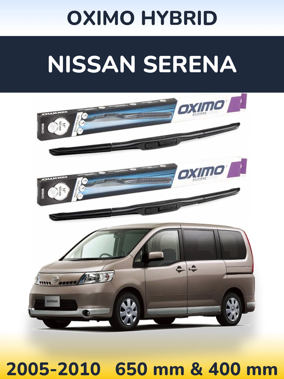 Комплект передних дворников Oximo Hybrid 650 & 400 мм для Nissan Serena 2005-2010
