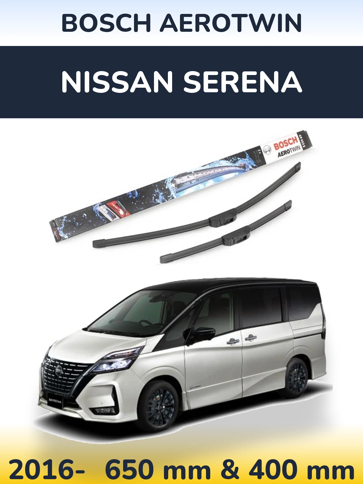 Komplet przednich wycieraczek BOSCH AeroTwin 650 & 400 mm do Nissan Serena 2016-2026