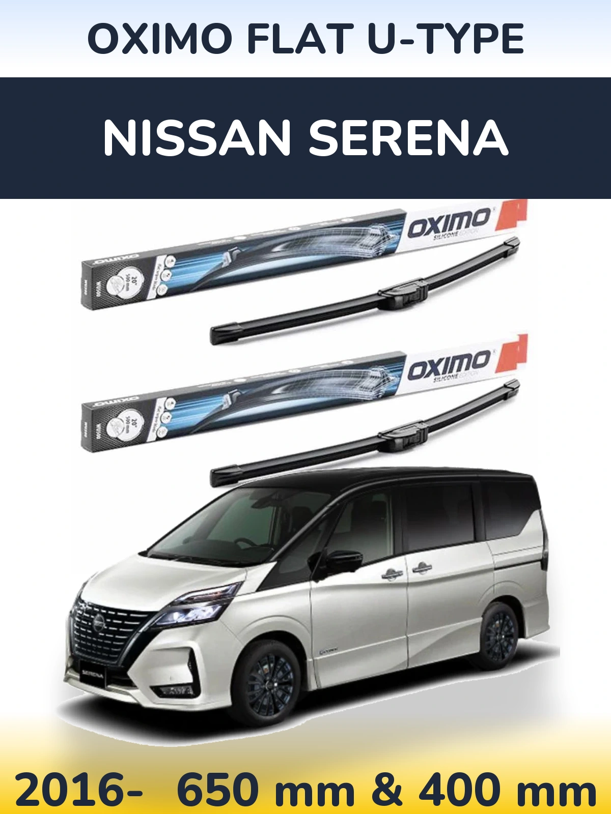 Komplet przednich wycieraczek Oximo Flat U-type 650 & 400 mm do Nissan Serena 2016-2026