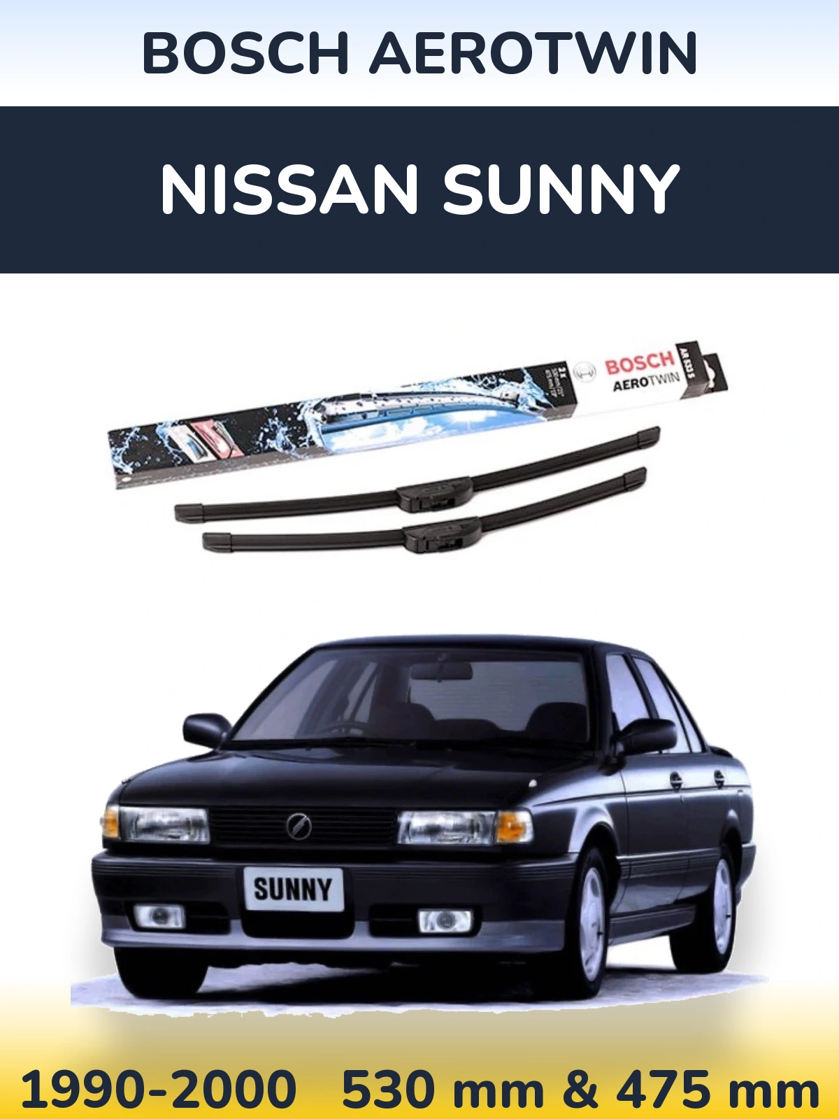 Komplet przednich wycieraczek BOSCH AeroTwin 530 & 475 mm do Nissan Sunny 1990-2000