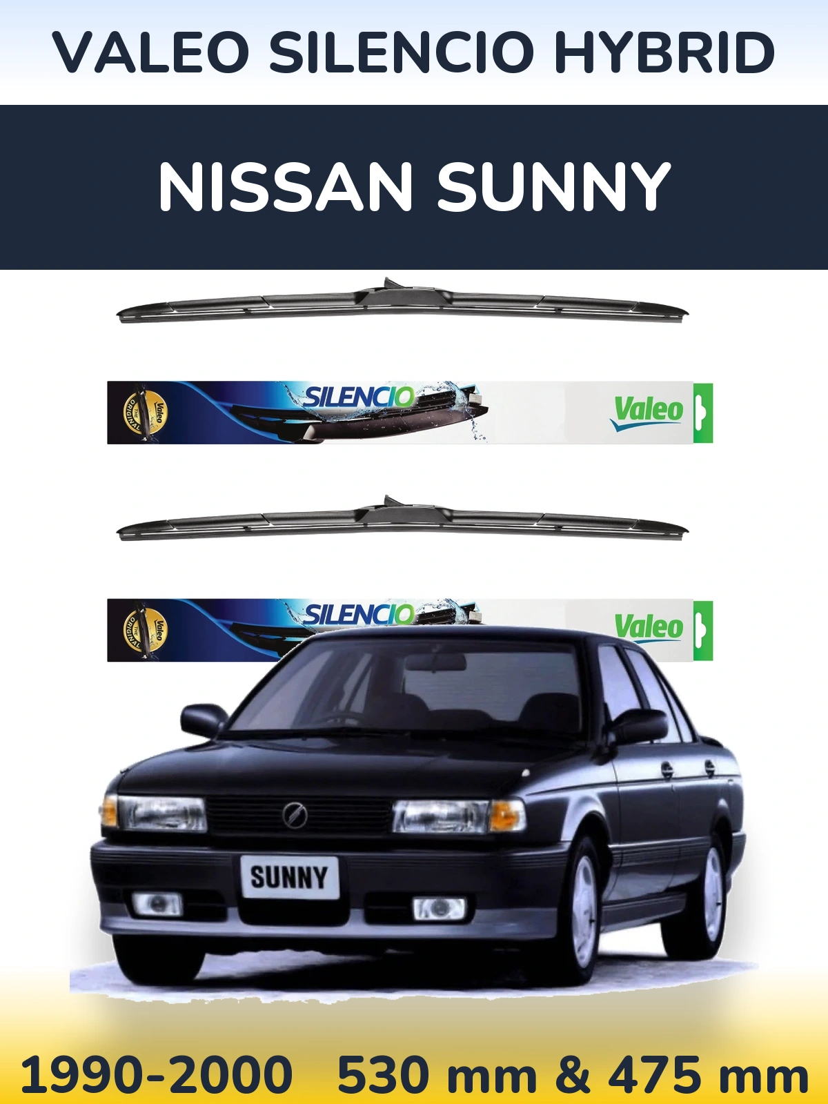 Komplet przednich wycieraczek Valeo Silencio Hybrid 530 & 475 mm do Nissan Sunny 1990-2000