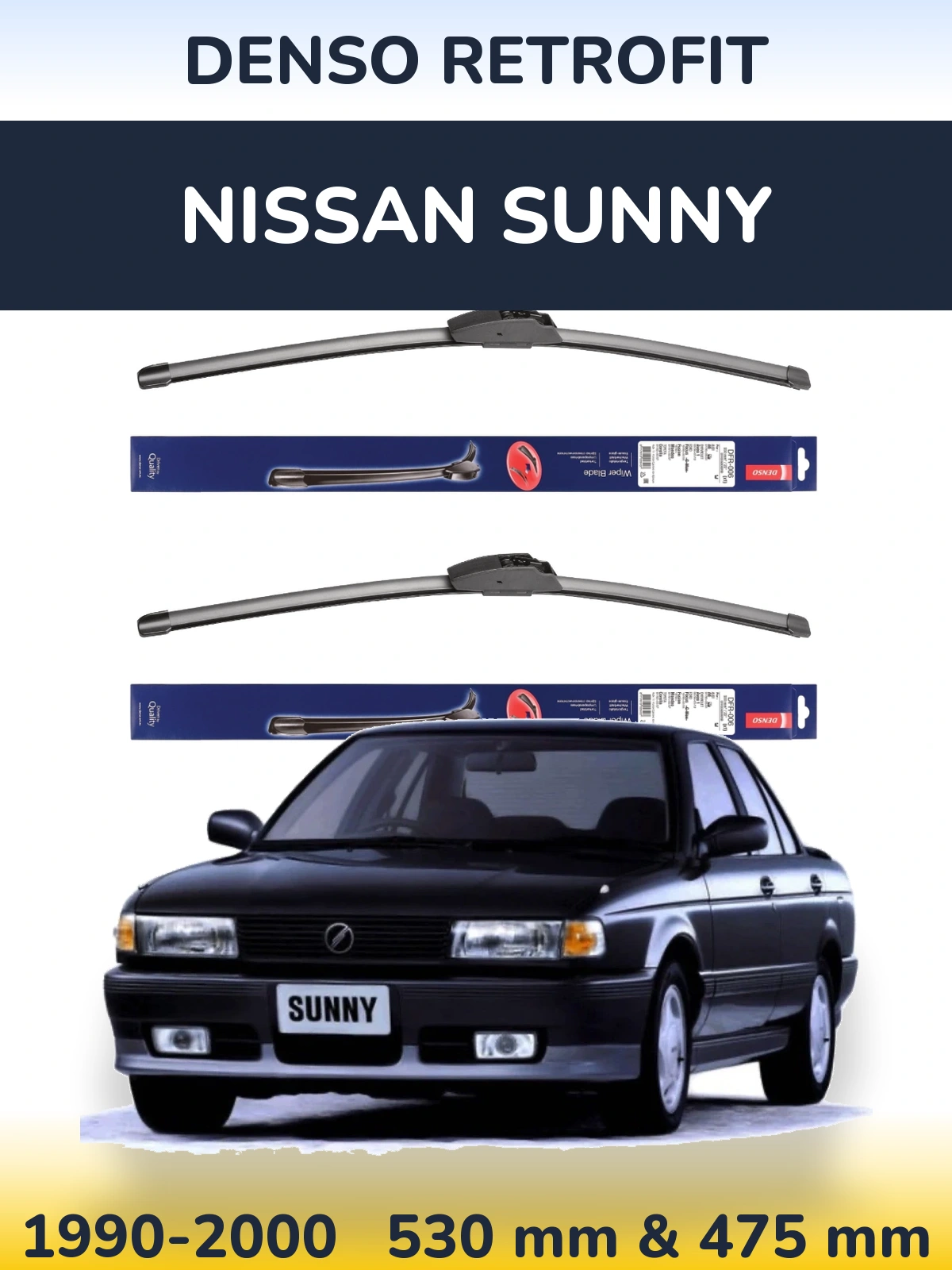 Komplet przednich wycieraczek Denso Retrofit 530 & 475 mm do Nissan Sunny 1990-2000