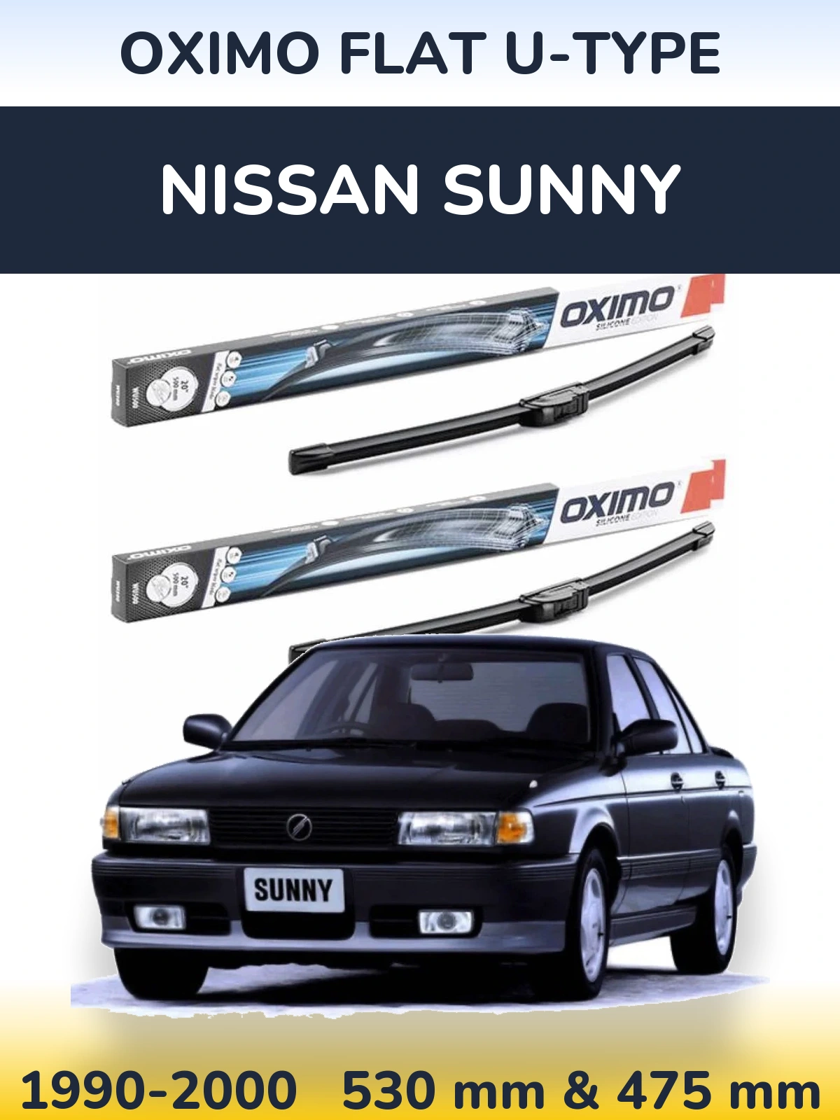 Komplet przednich wycieraczek Oximo Flat U-type 530 & 475 mm do Nissan Sunny 1990-2000