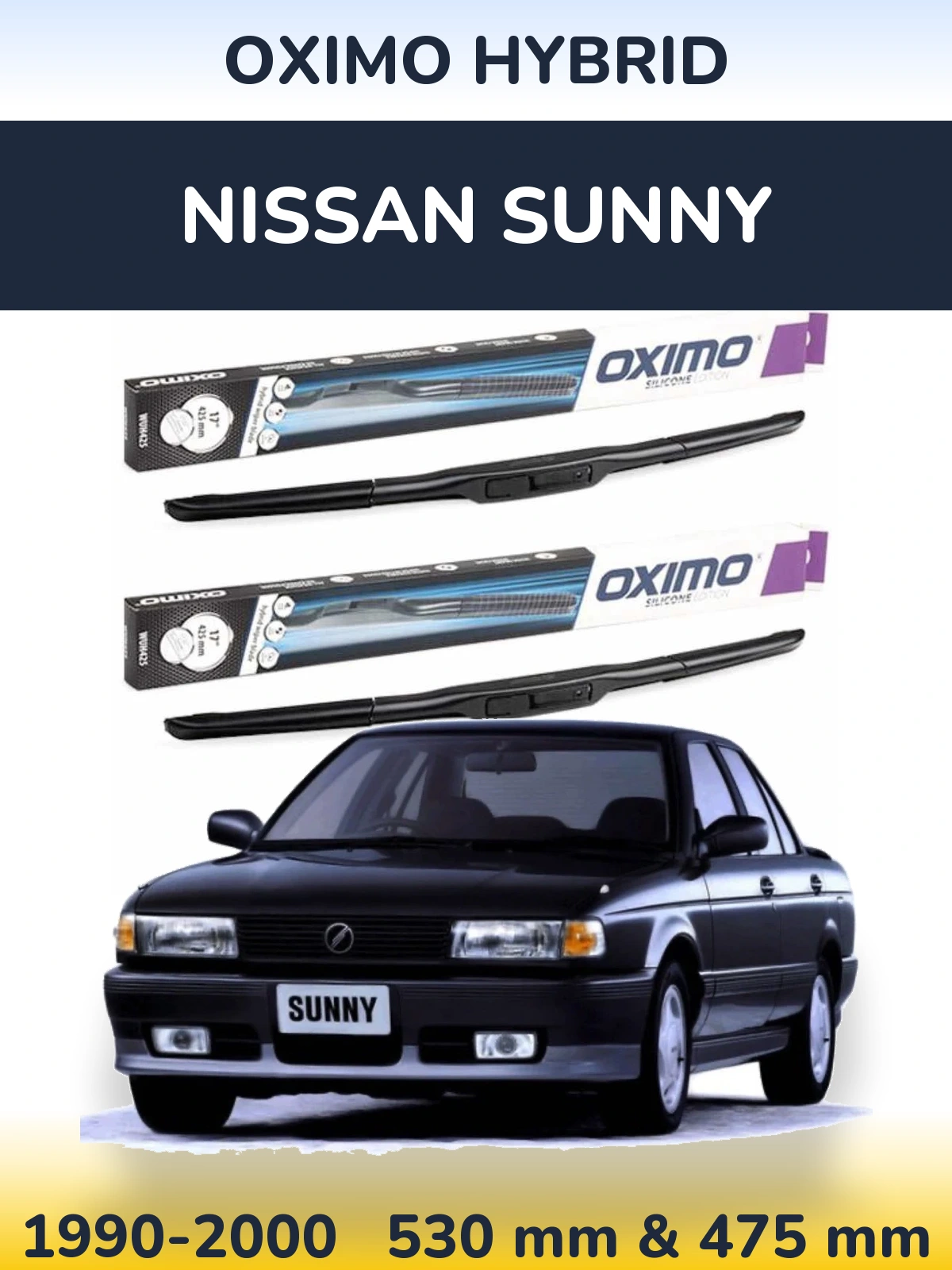 Komplet przednich wycieraczek Oximo Hybrid 530 & 475 mm do Nissan Sunny 1990-2000