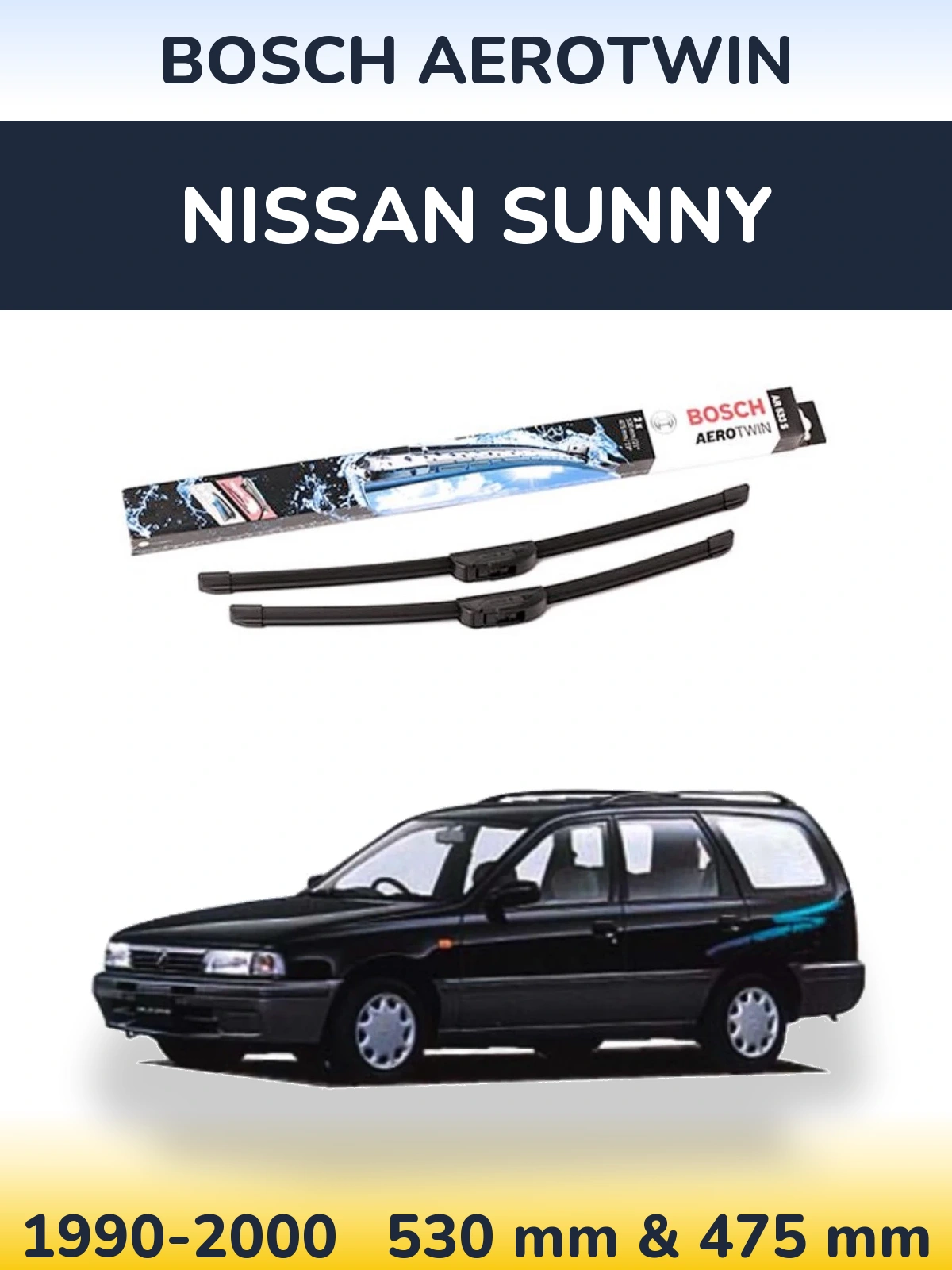 Komplet przednich wycieraczek BOSCH AeroTwin 530 & 475 mm do Nissan Sunny 1990-2000