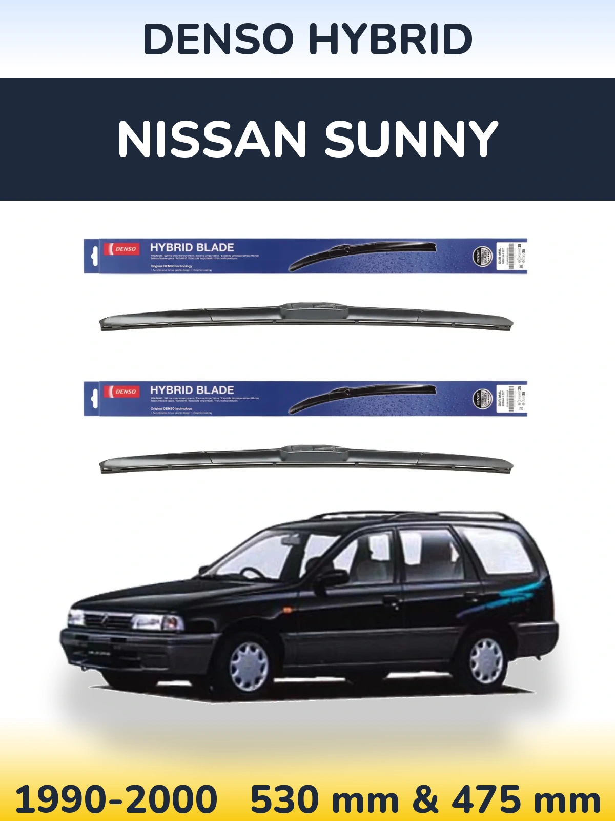 Komplet przednich wycieraczek Denso Hybrid 530 & 475 mm do Nissan Sunny 1990-2000