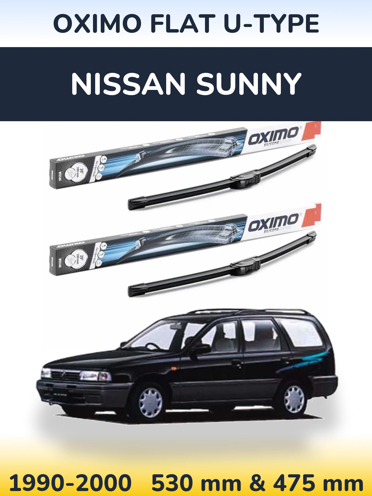 Komplet przednich wycieraczek Oximo Flat U-type 530 & 475 mm do Nissan Sunny 1990-2000