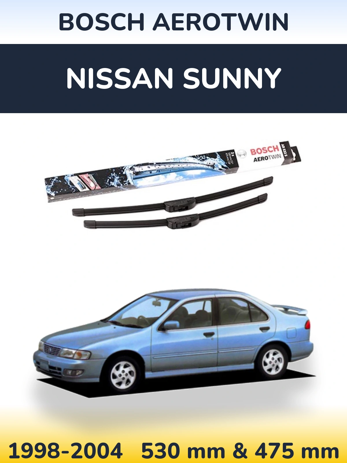 Комплект передних дворников BOSCH AeroTwin 530 & 475 мм для Nissan Sunny 1998-2004