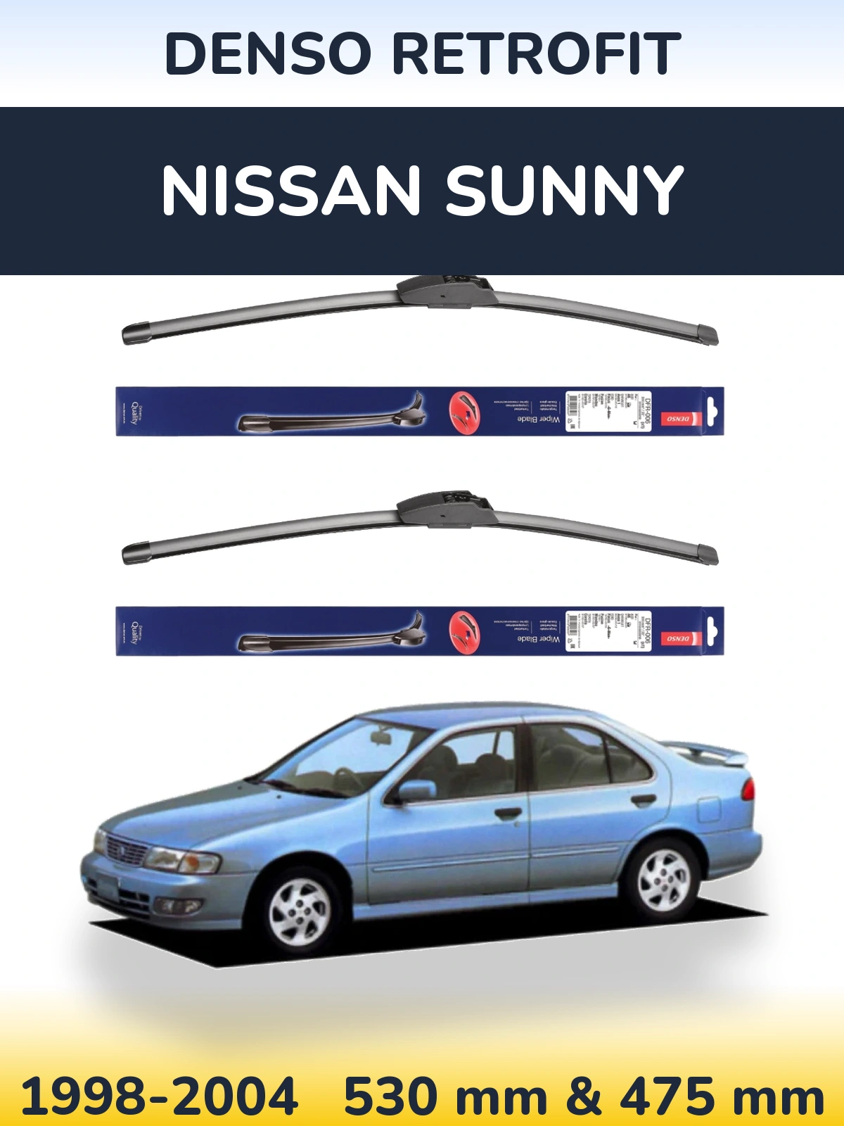 Комплект передніх щіток Denso Retrofit 530 & 475 мм для Nissan Sunny 1998-2004