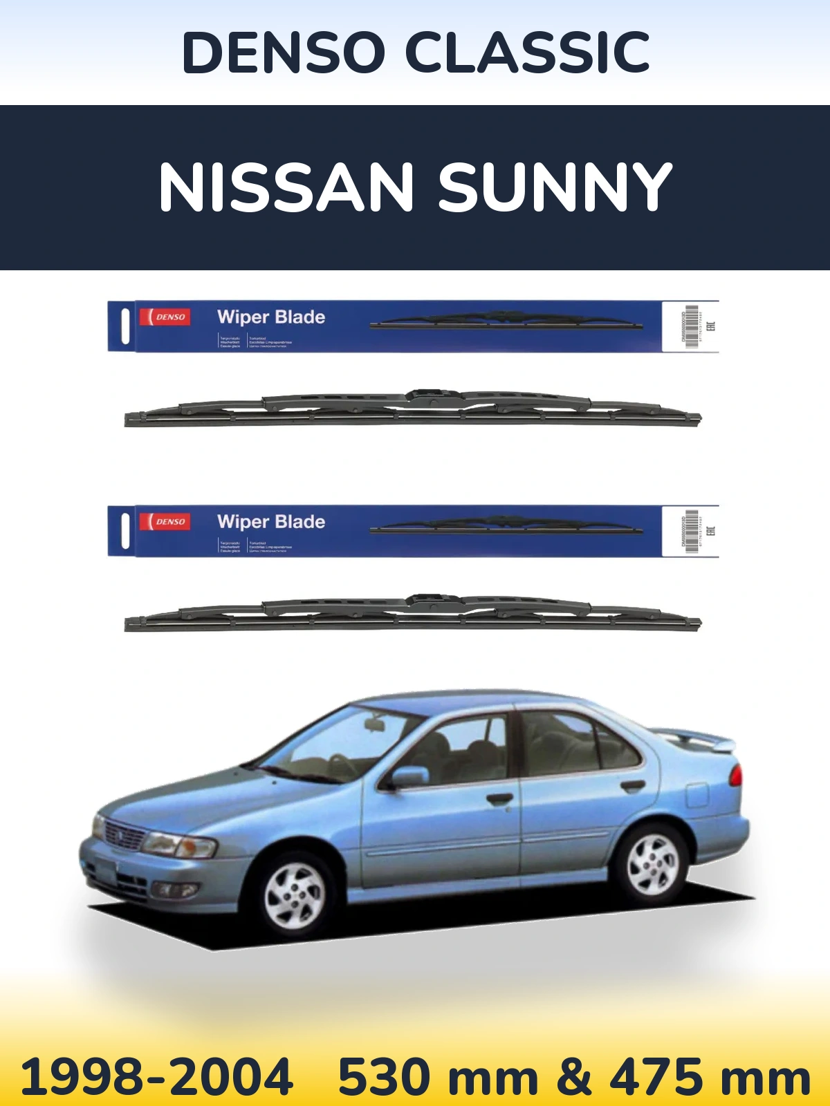 Komplet przednich wycieraczek Denso Classic 530 & 475 mm do Nissan Sunny 1998-2004