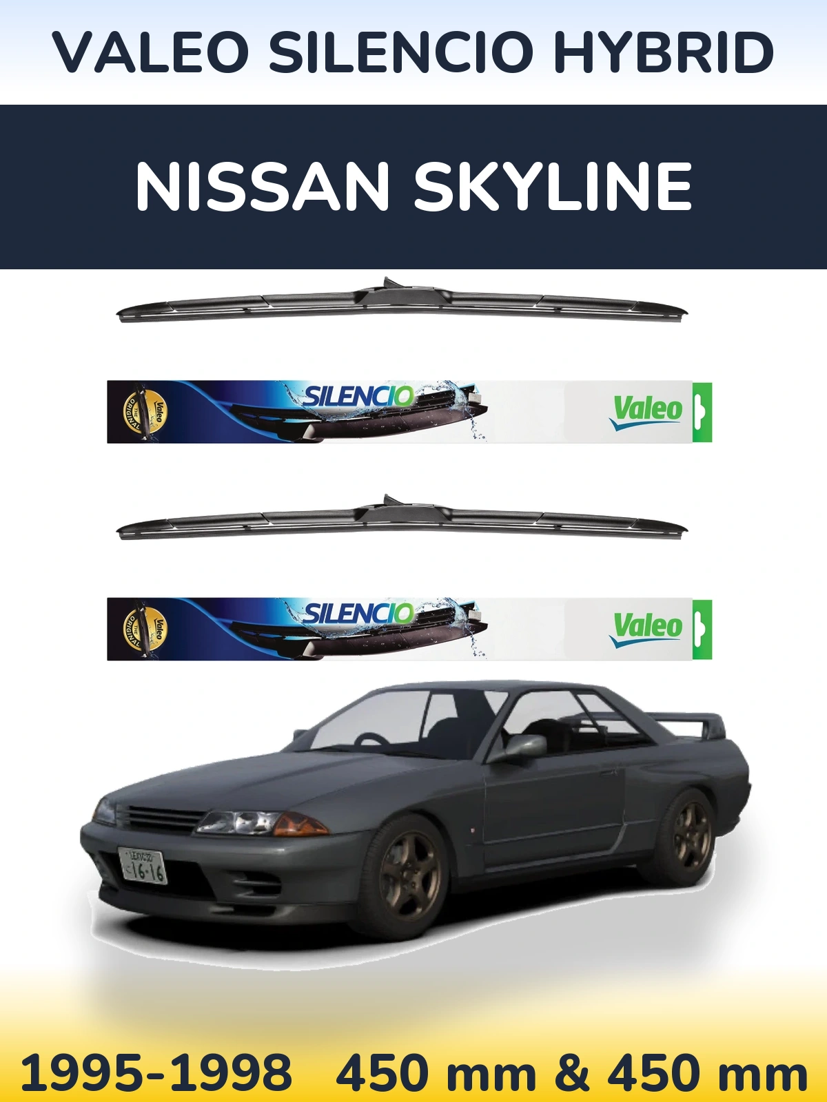 Комплект передних дворников Valeo Silencio Hybrid 450 & 450 мм для Nissan Skyline 1995-1998