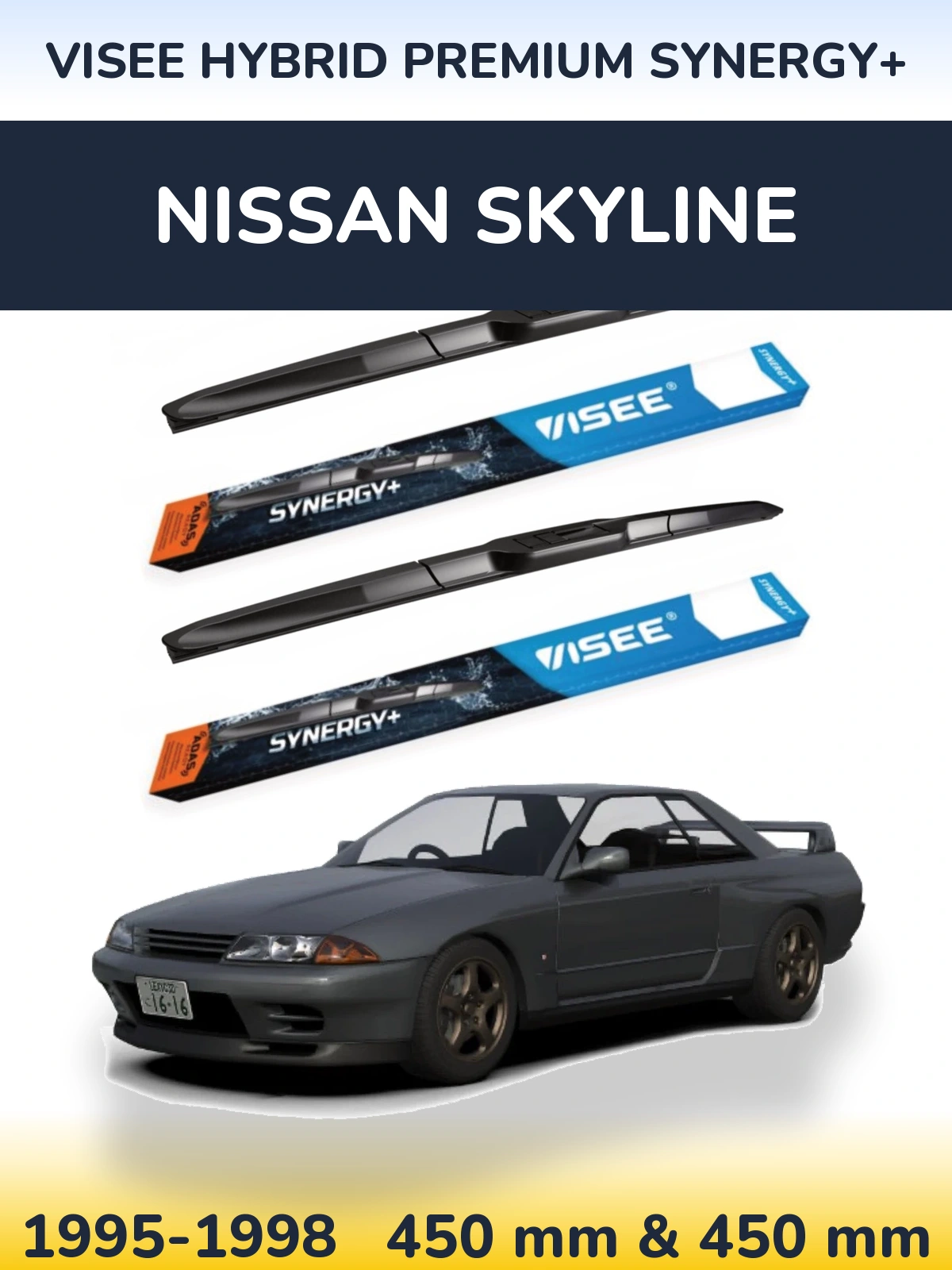 Front wiper blade set VISEE HYBRID PREMIUM SYNERGY+ 450 & 450 mm for Nissan Skyline 1995-1998