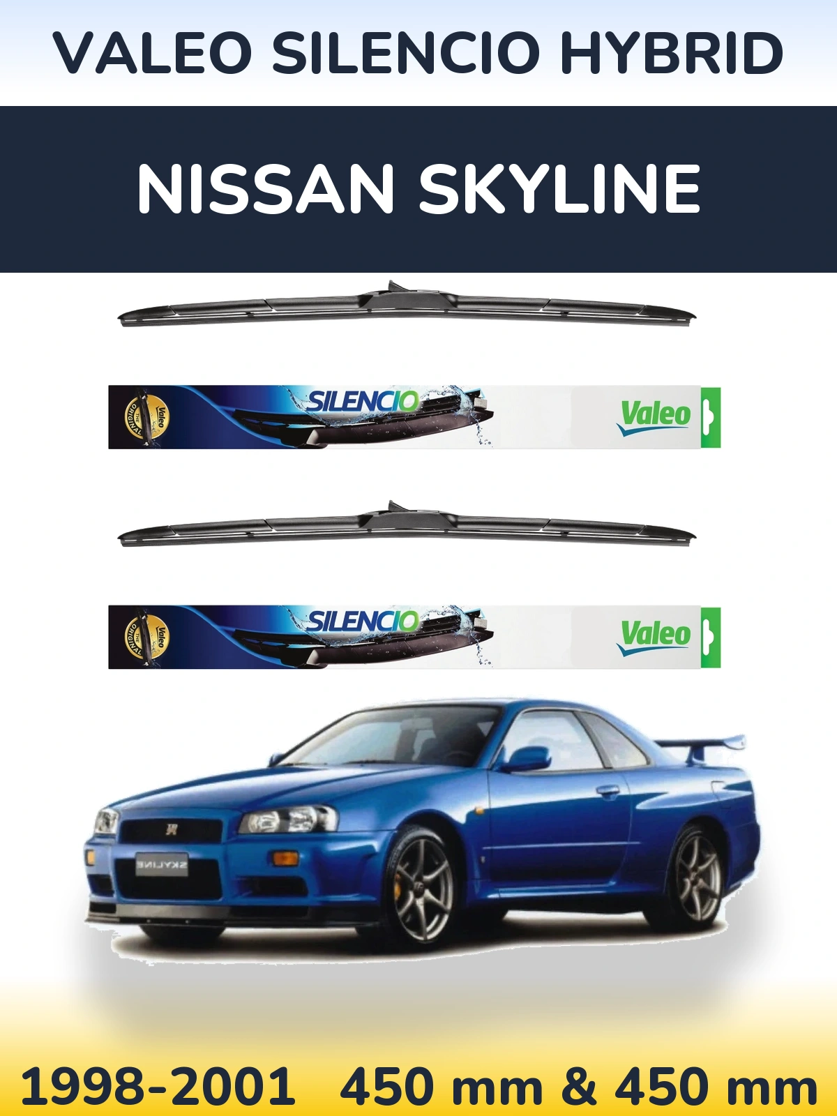 Комплект передних дворников Valeo Silencio Hybrid 450 & 450 мм для Nissan Skyline 1998-2001