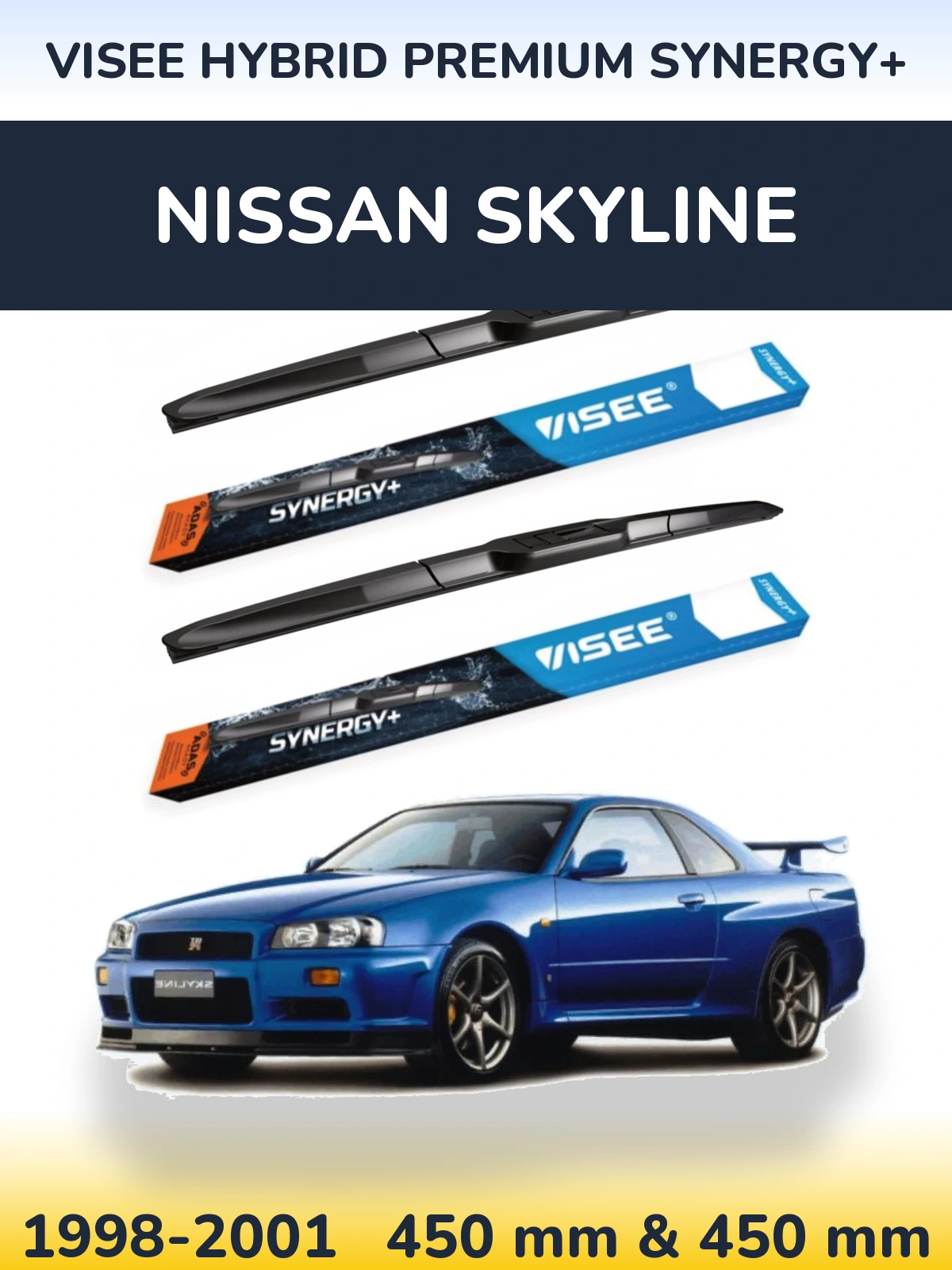 Front wiper blade set VISEE HYBRID PREMIUM SYNERGY+ 450 & 450 mm for Nissan Skyline 1998-2001