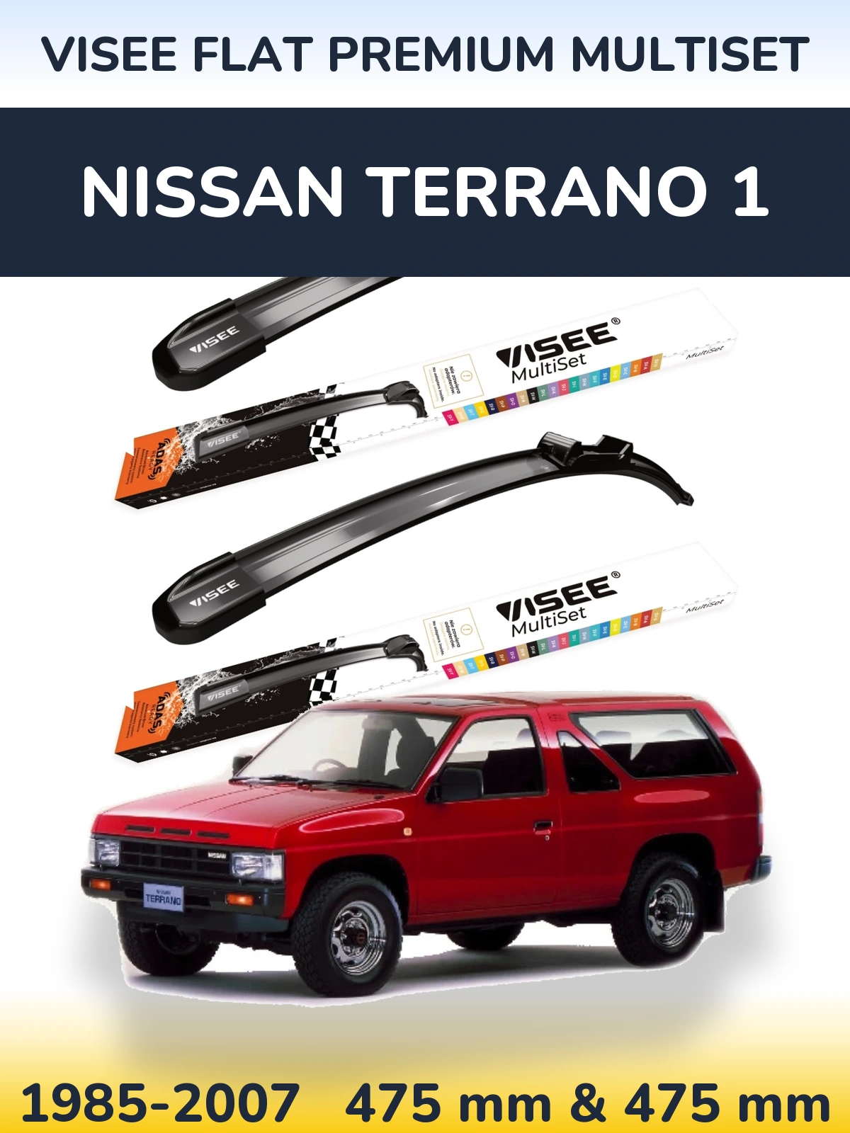 Komplet przednich wycieraczek VISEE FLAT PREMIUM MultiSet 475 & 475 mm do Nissan Terrano 1 1985-2007
