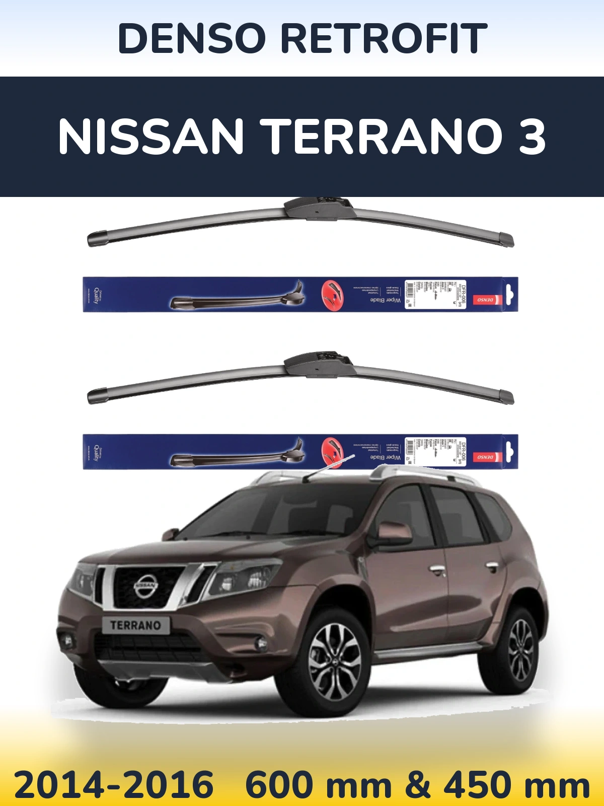 Front wiper blade set Denso Retrofit 600 & 450 mm for Nissan Terrano 3 2014-2016