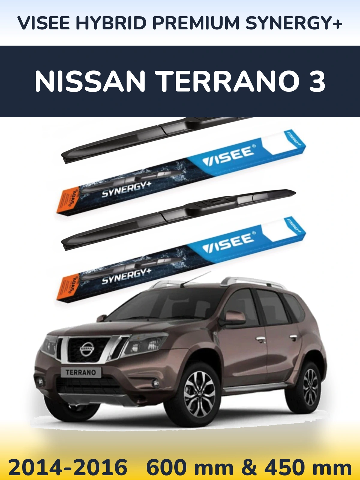 Komplet przednich wycieraczek VISEE HYBRID PREMIUM SYNERGY+ 600 & 450 mm do Nissan Terrano 3 2014-2016