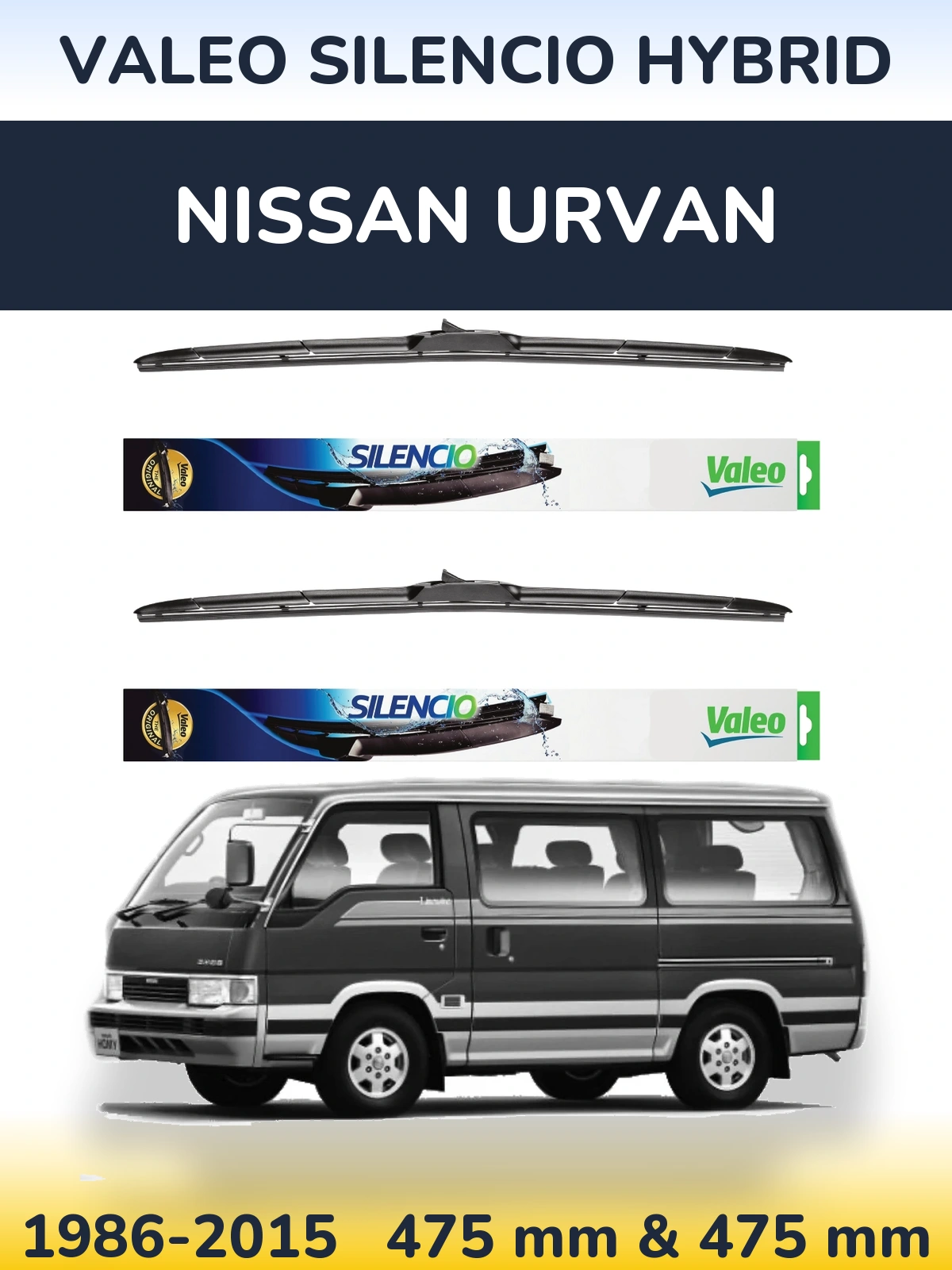 Комплект передніх щіток Valeo Silencio Hybrid 475 & 475 мм для Nissan Urvan 1986-2015