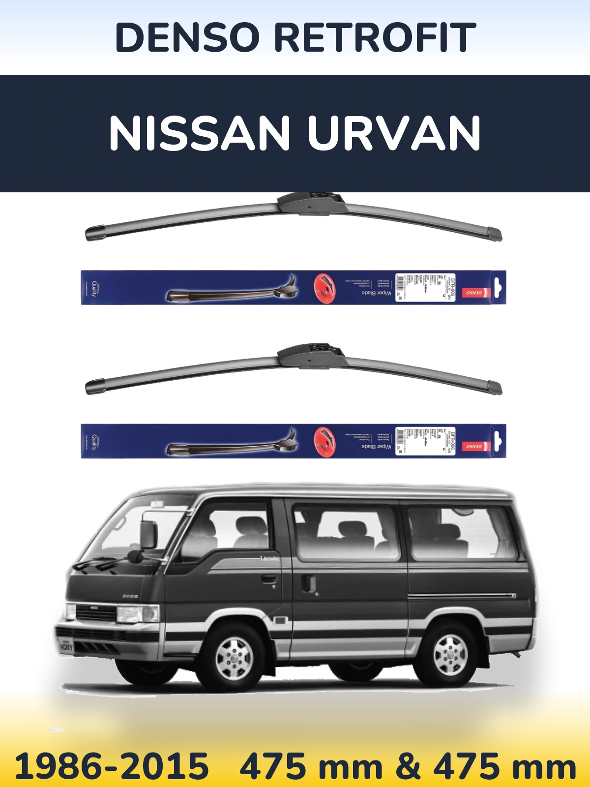 Komplet przednich wycieraczek Denso Retrofit 475 & 475 mm do Nissan Urvan 1986-2015