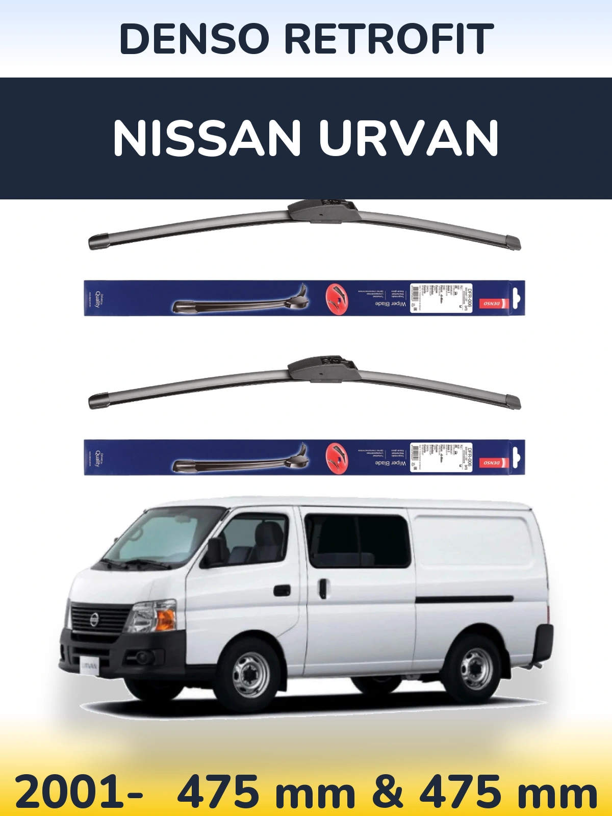 Комплект передних дворников Denso Retrofit 475 & 475 мм для Nissan Urvan 2001-2026