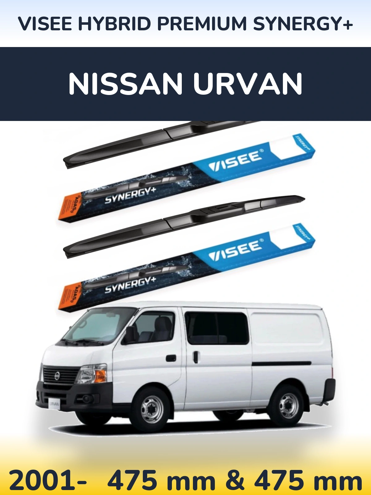 Комплект передних дворников VISEE HYBRID PREMIUM SYNERGY+ 475 & 475 мм для Nissan Urvan 2001-2026