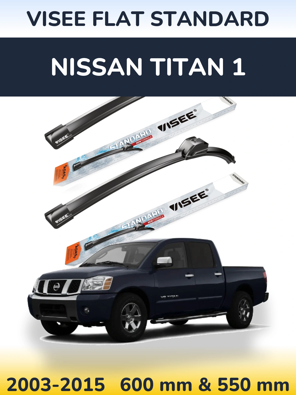 Комплект передних дворников VISEE FLAT STANDARD 600 & 550 мм для Nissan Titan 1 2003-2015