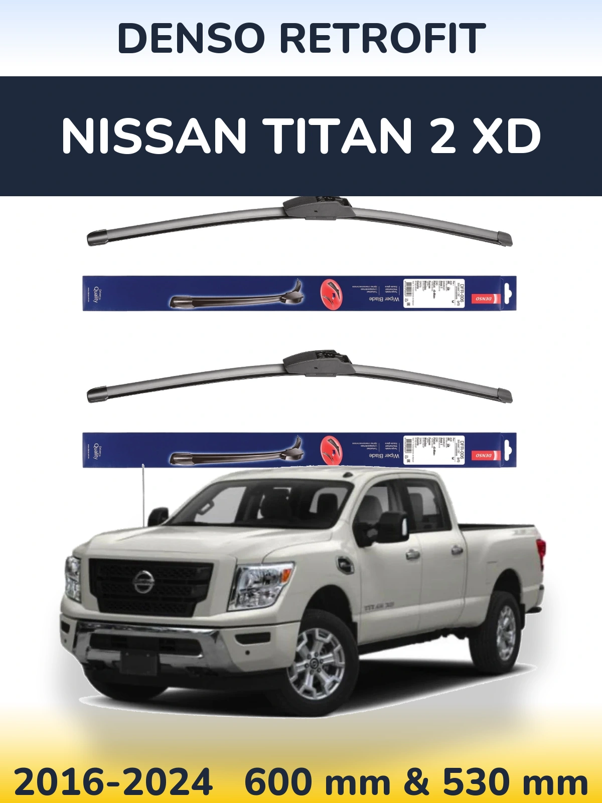 Komplet przednich wycieraczek Denso Retrofit 600 & 530 mm do Nissan Titan 2 XD 2016-2024
