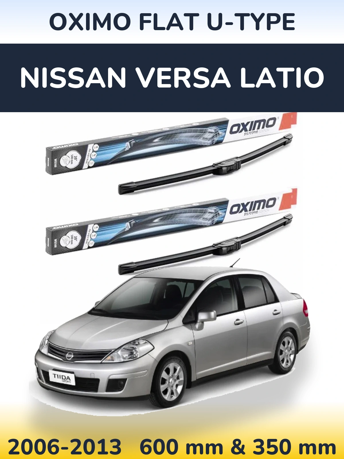 Комплект передних дворников Oximo Flat U-type 600 & 350 мм для Nissan Versa Latio 2006-2013