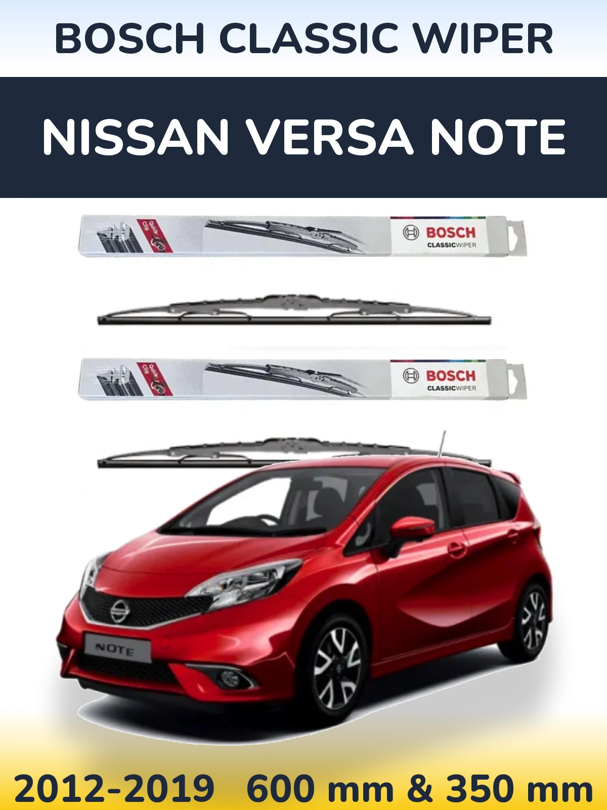 Комплект передних дворников BOSCH Classic Wiper 600 & 340 мм для Nissan Versa Note 2012-2019