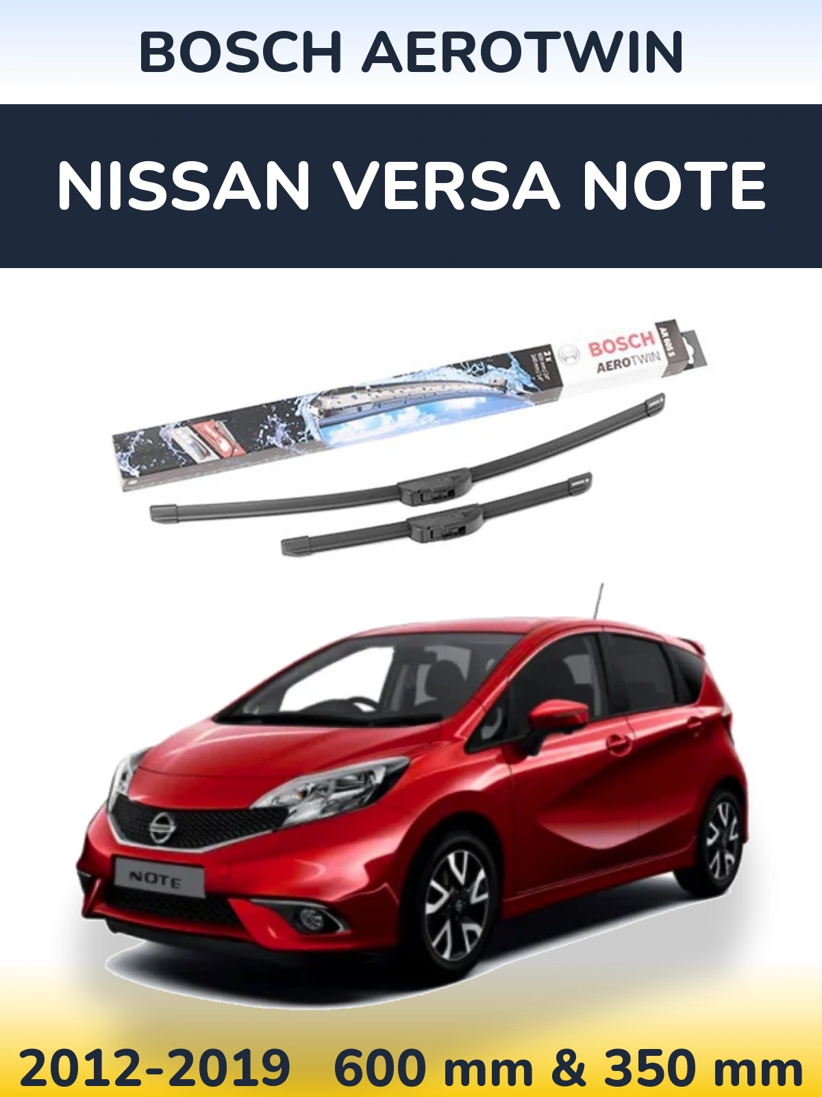 Front wiper blade set BOSCH AeroTwin 600 & 350 mm for Nissan Versa Note 2012-2019