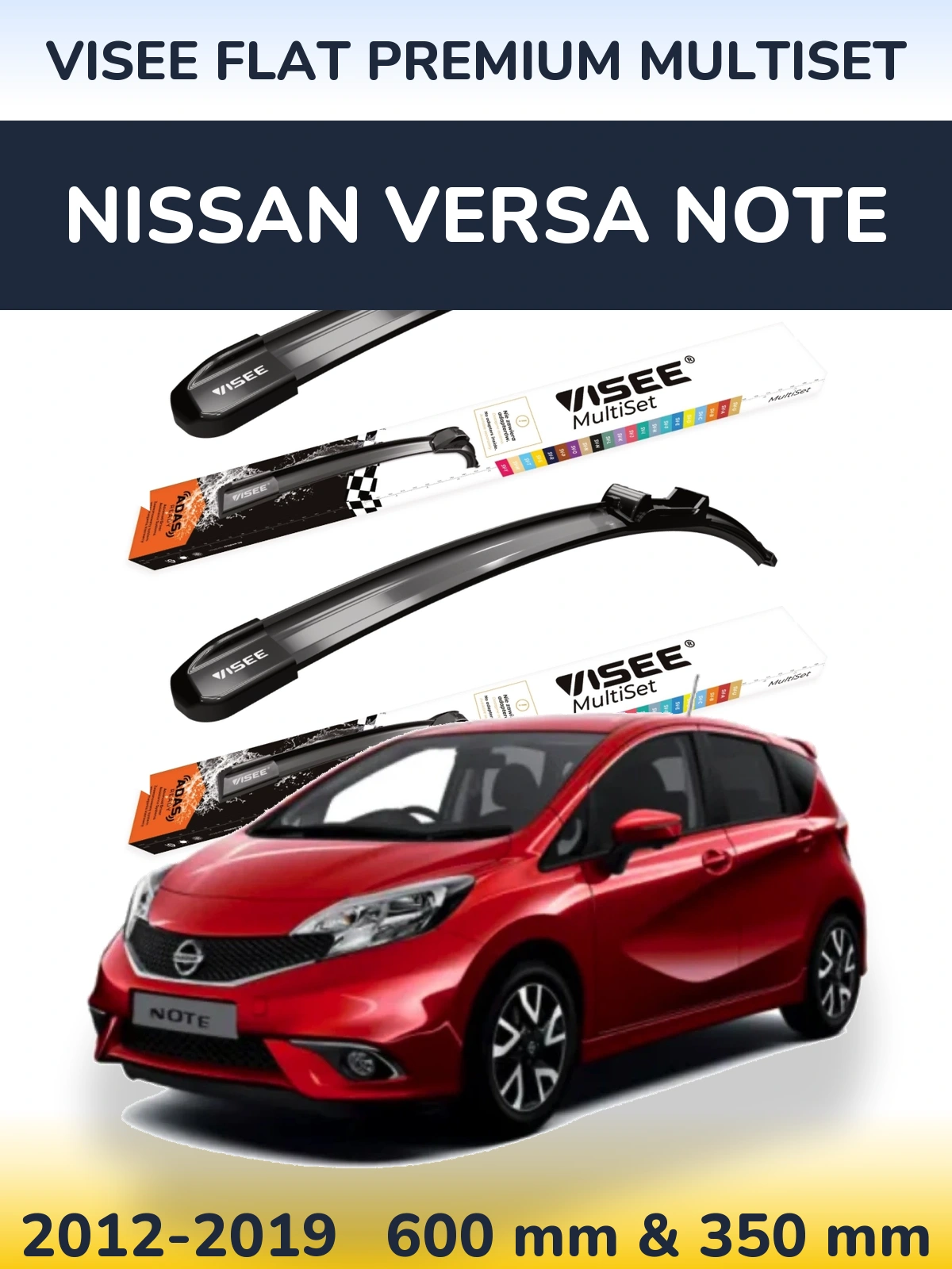 Front wiper blade set VISEE FLAT PREMIUM MultiSet 600 & 350 mm for Nissan Versa Note 2012-2019