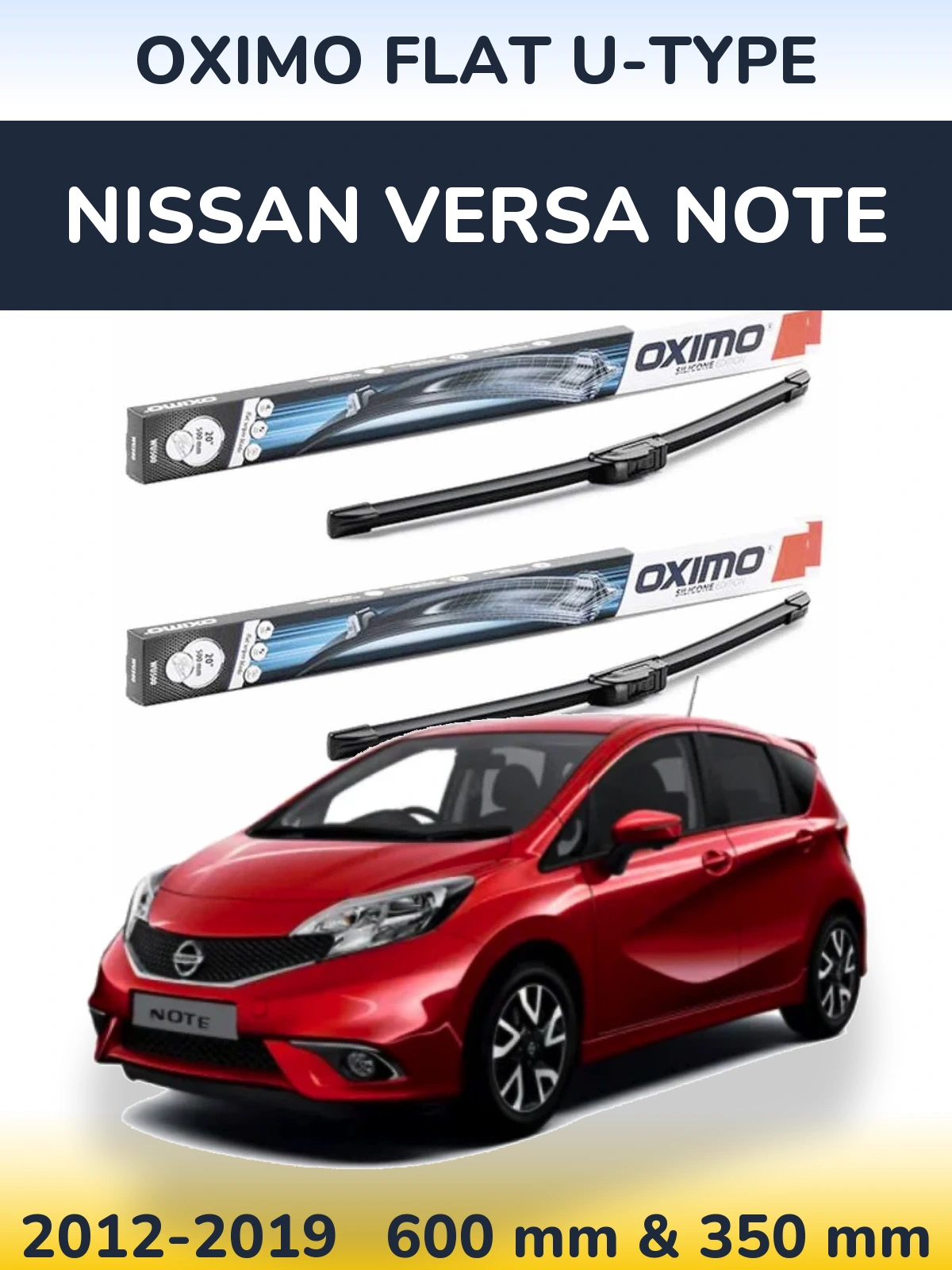 Комплект передних дворников Oximo Flat U-type 600 & 350 мм для Nissan Versa Note 2012-2019