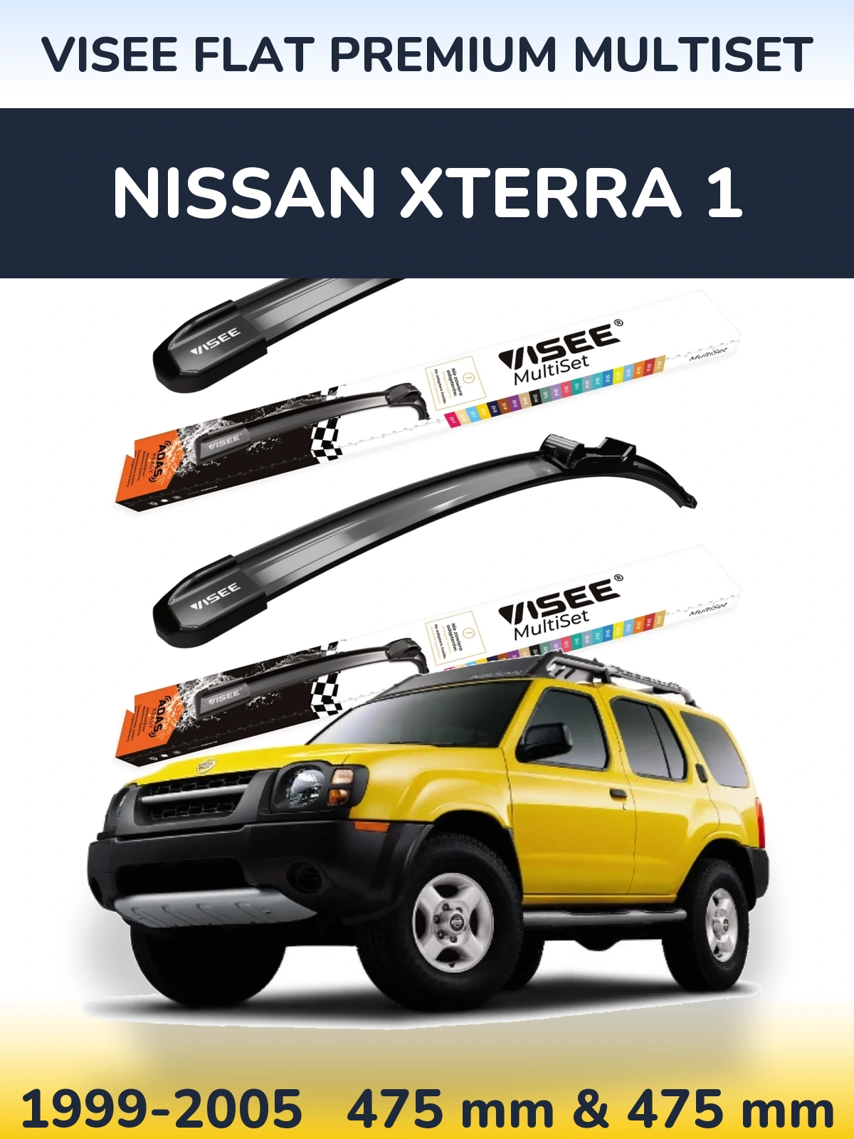Front wiper blade set VISEE FLAT PREMIUM MultiSet 475 & 475 mm for Nissan Xterra 1 1999-2005