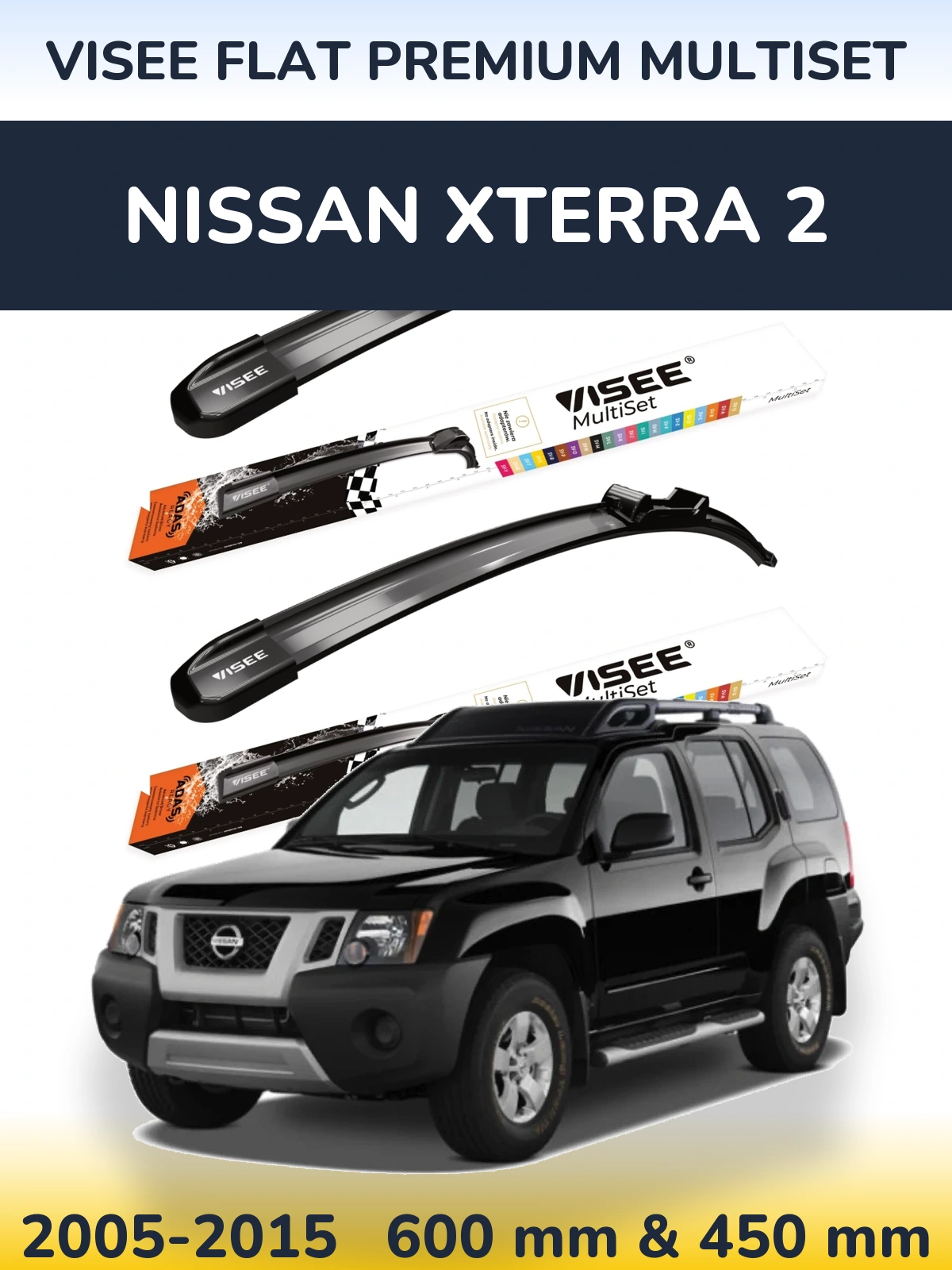 Комплект передних дворников VISEE FLAT PREMIUM MultiSet 600 & 450 мм для Nissan Xterra 2 2005-2015