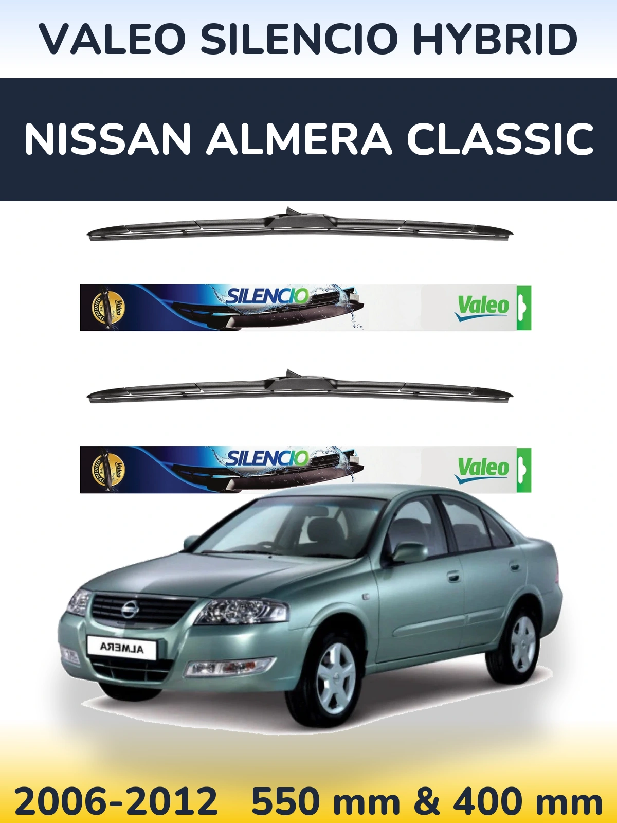 Комплект передних дворников Valeo Silencio Hybrid 550 & 400 мм для Nissan Almera Classic 2006-2012