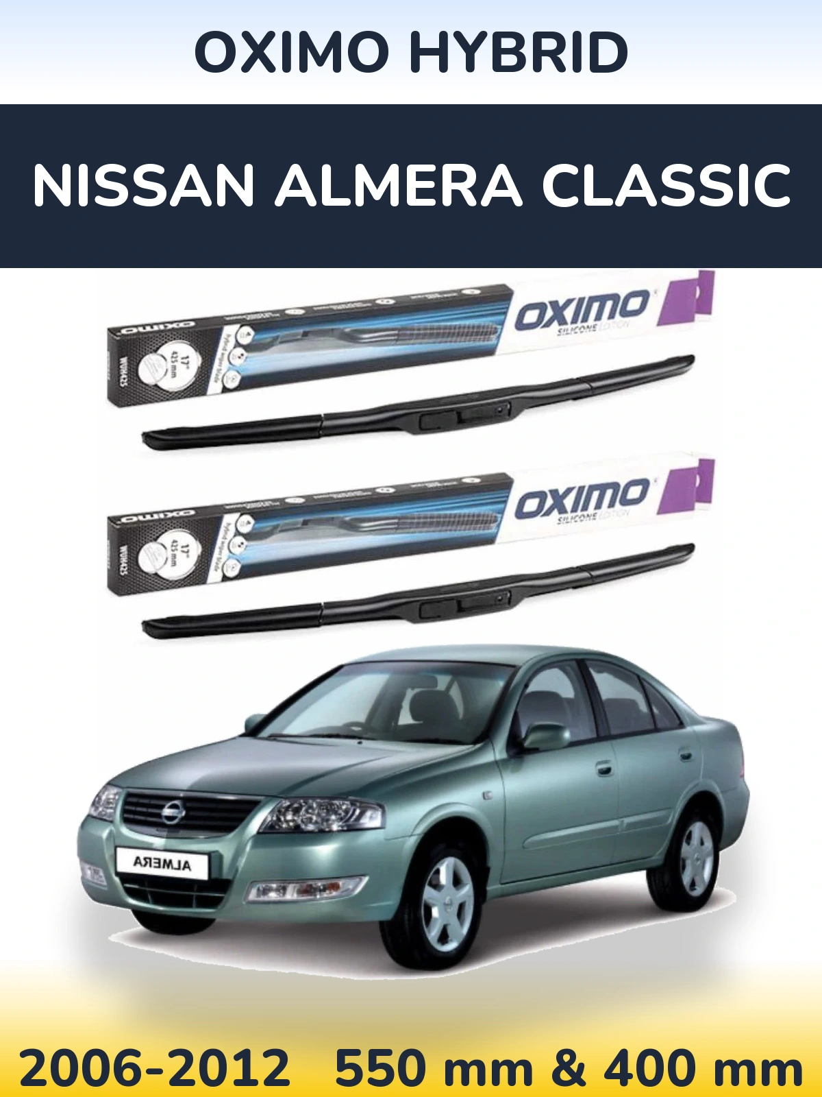 Комплект передних дворников Oximo Hybrid 550 & 400 мм для Nissan Almera Classic 2006-2012