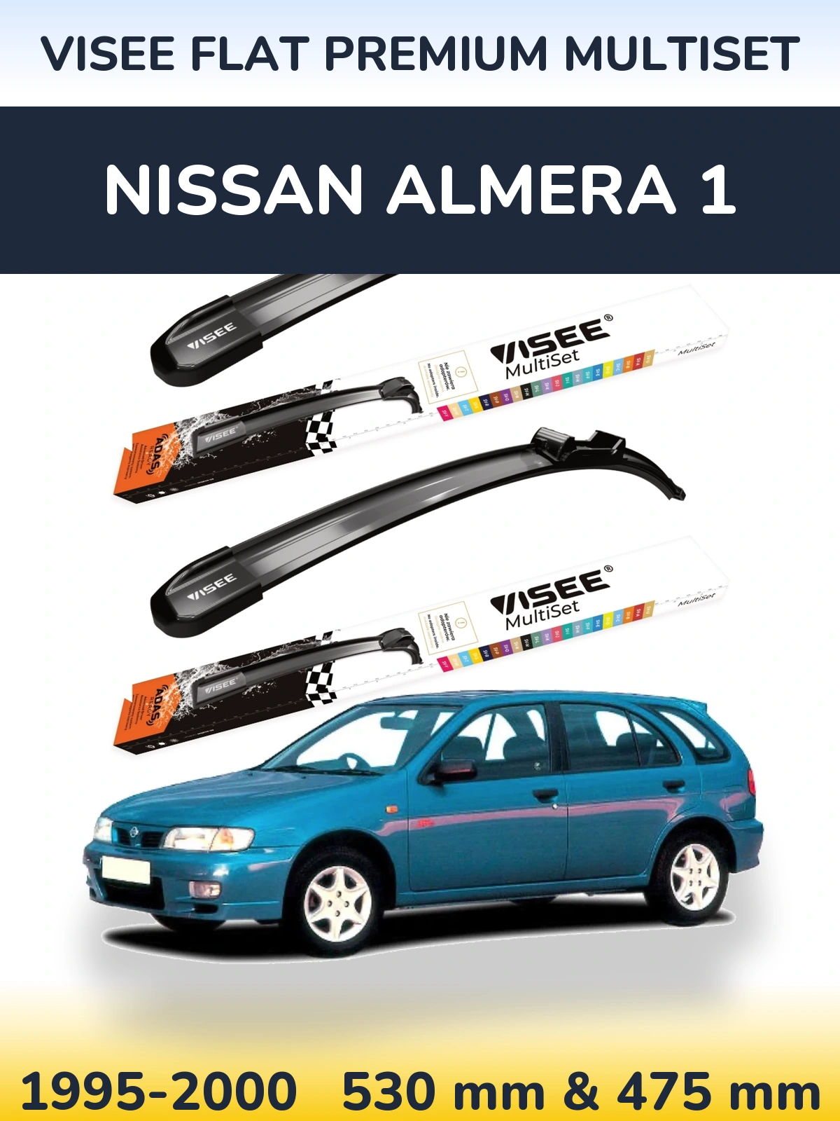 Komplet przednich wycieraczek VISEE FLAT PREMIUM MultiSet 530 & 475 mm do Nissan Almera 1 1995-2000