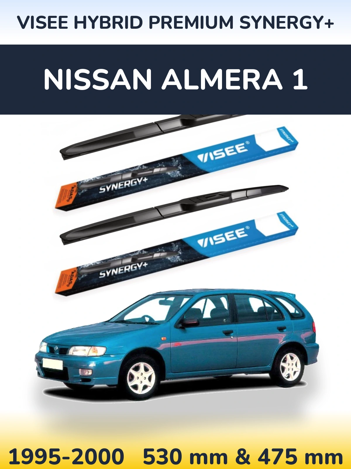 Komplet przednich wycieraczek VISEE HYBRID PREMIUM SYNERGY+ 530 & 475 mm do Nissan Almera 1 1995-2000